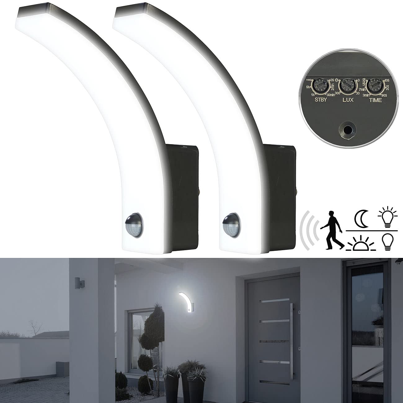 Lunartec Aussenbeleuchtung LED Wandleuchte PIR 20W schwarz 2er-Set