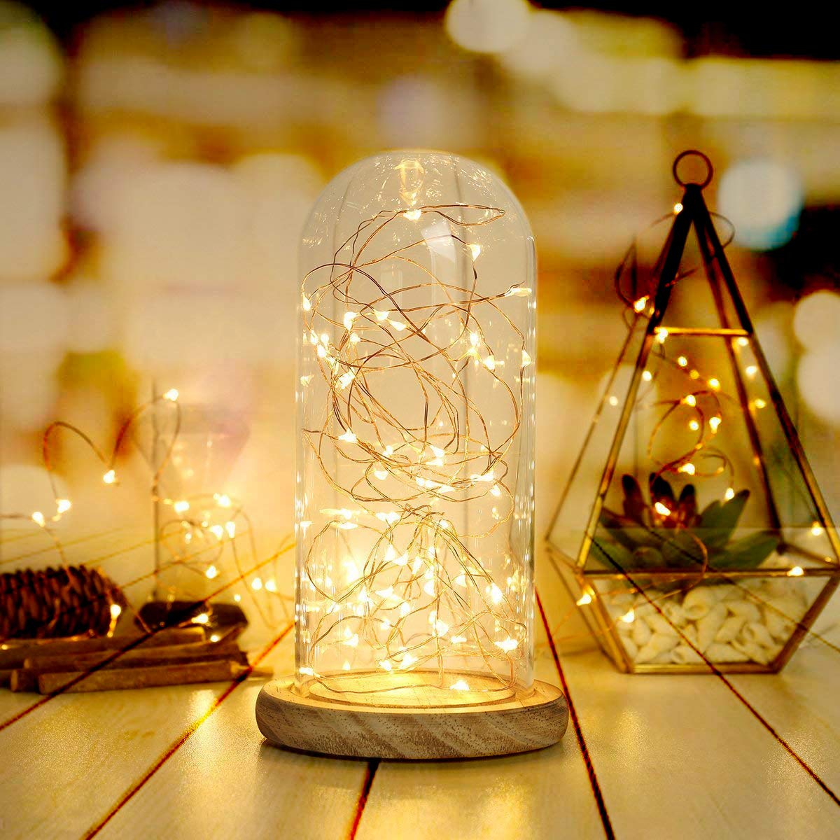 Bxroiu Lichterkette 20 LED warmweiß 2m 2er-Set Batterie