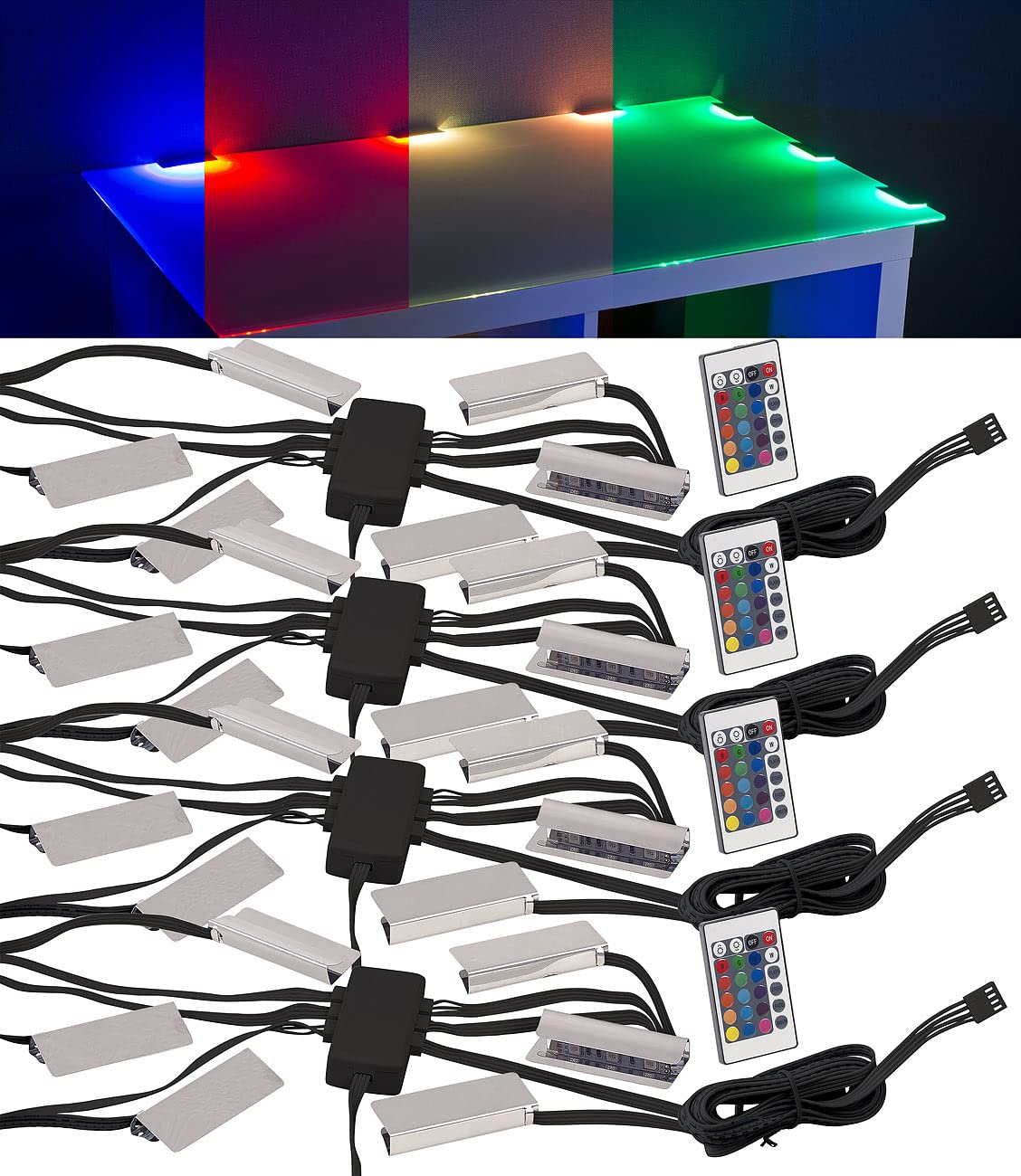 Lunartec Innenbeleuchtung Glasbodenbeleuchtung 4er-Set RGB