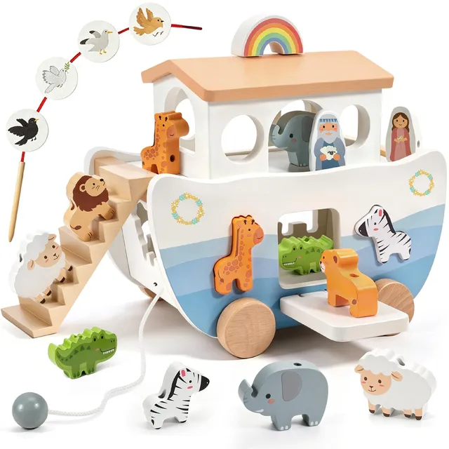 WEARXI Arche Noah Holz Spielzeug ab 1 Jahr Taufgeschenk Set