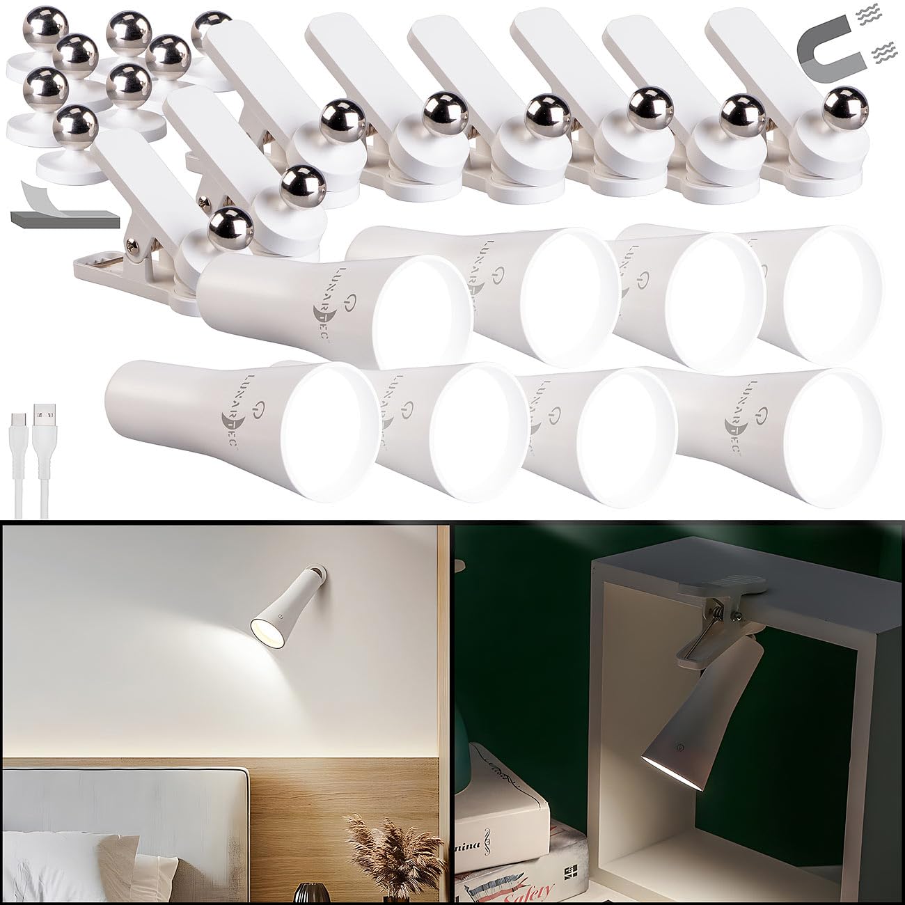 Lunartec Taschenlampen 3in1 Akku-Lampe 8er-Set weiß 150lm