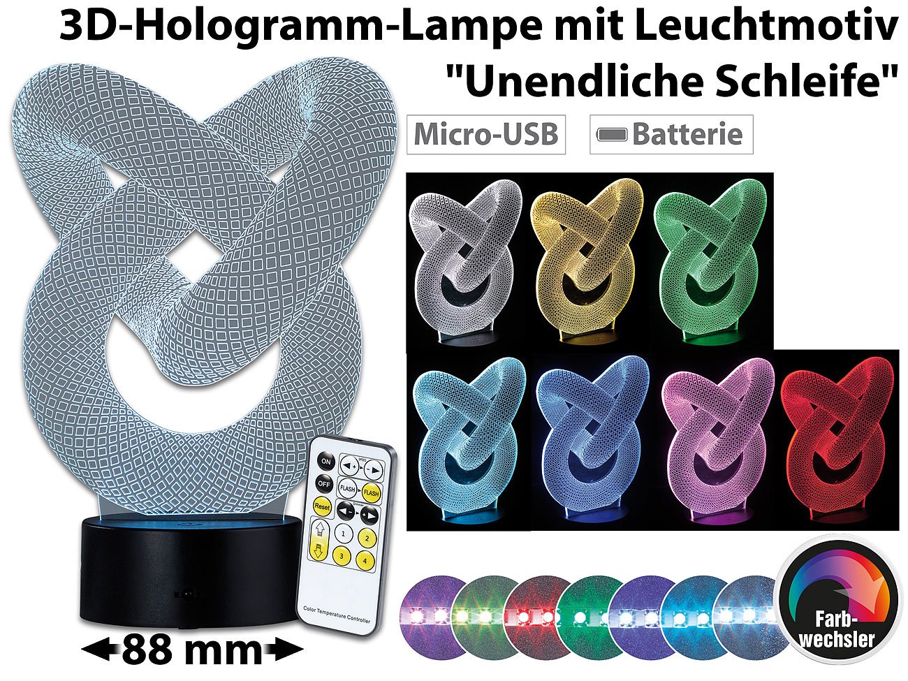 Lunartec Licht-Dekoration 3D LED Schleife 7-farbig