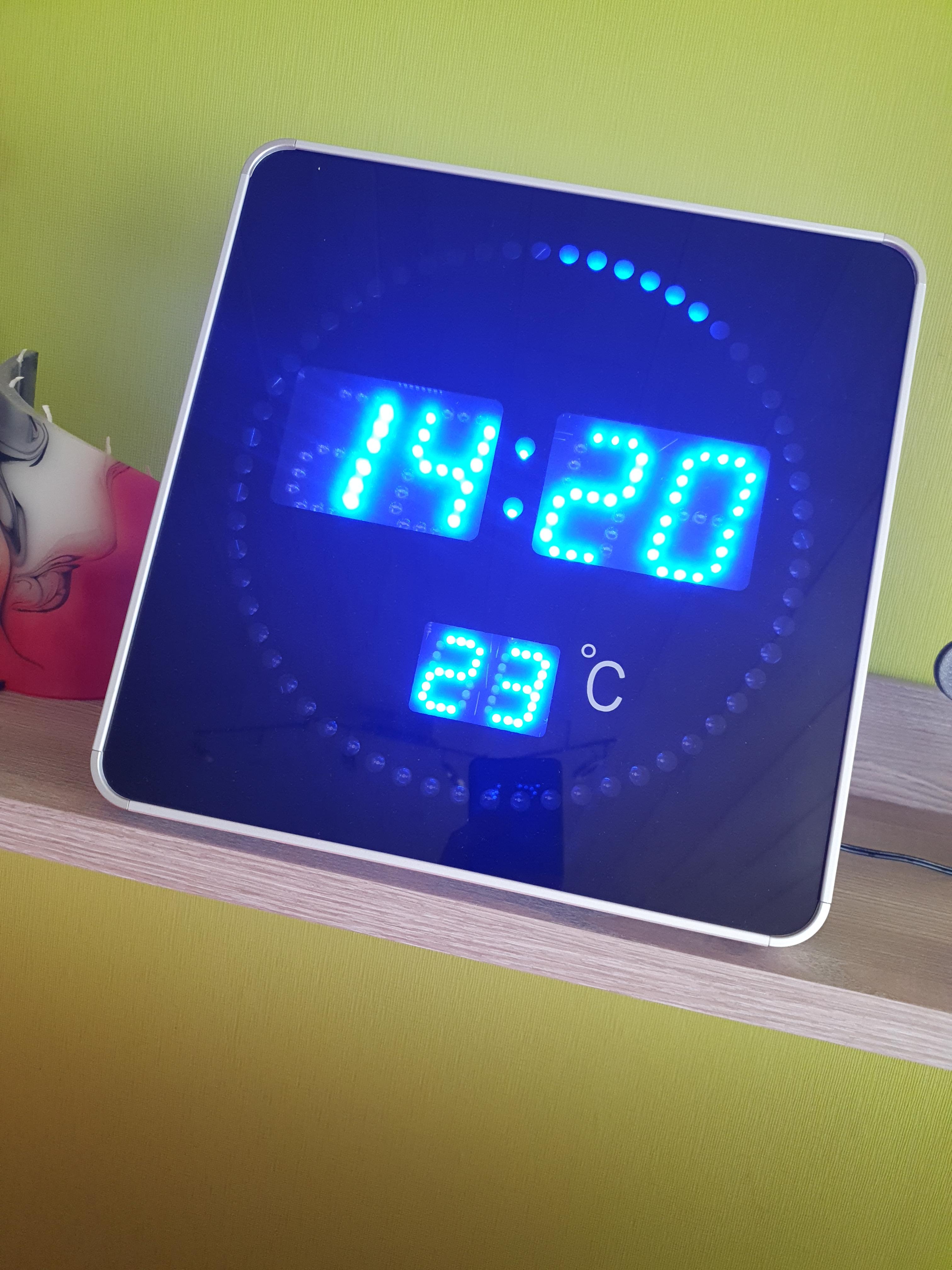 Lunartec LED-Uhren Funk-Tischuhr Wanduhr blau Thermometer 28cm