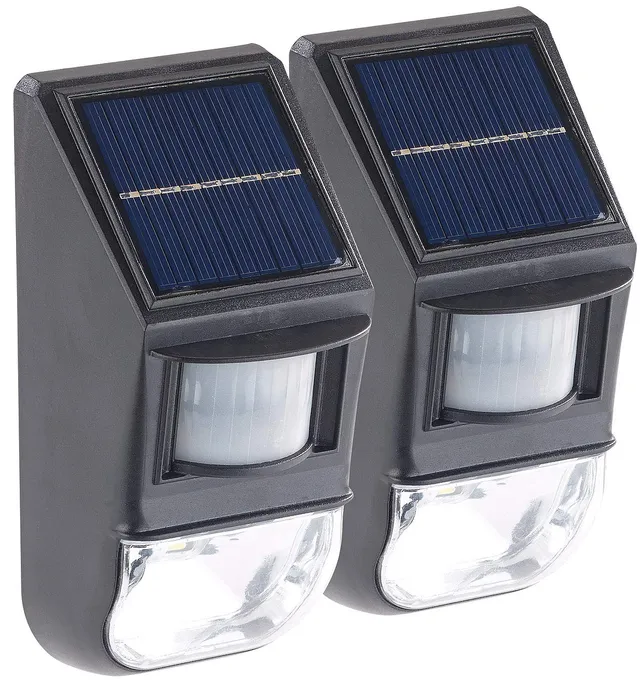 Lunartec Außenbeleuchtung Solar-Wandleuchte 2er-Set 50 lm Sensor