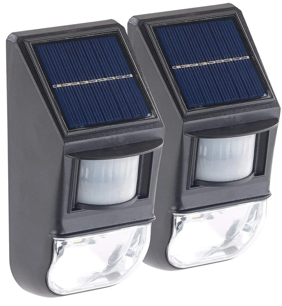 Lunartec Außenbeleuchtung Solar-Wandleuchte 2er-Set 50 lm Sensor