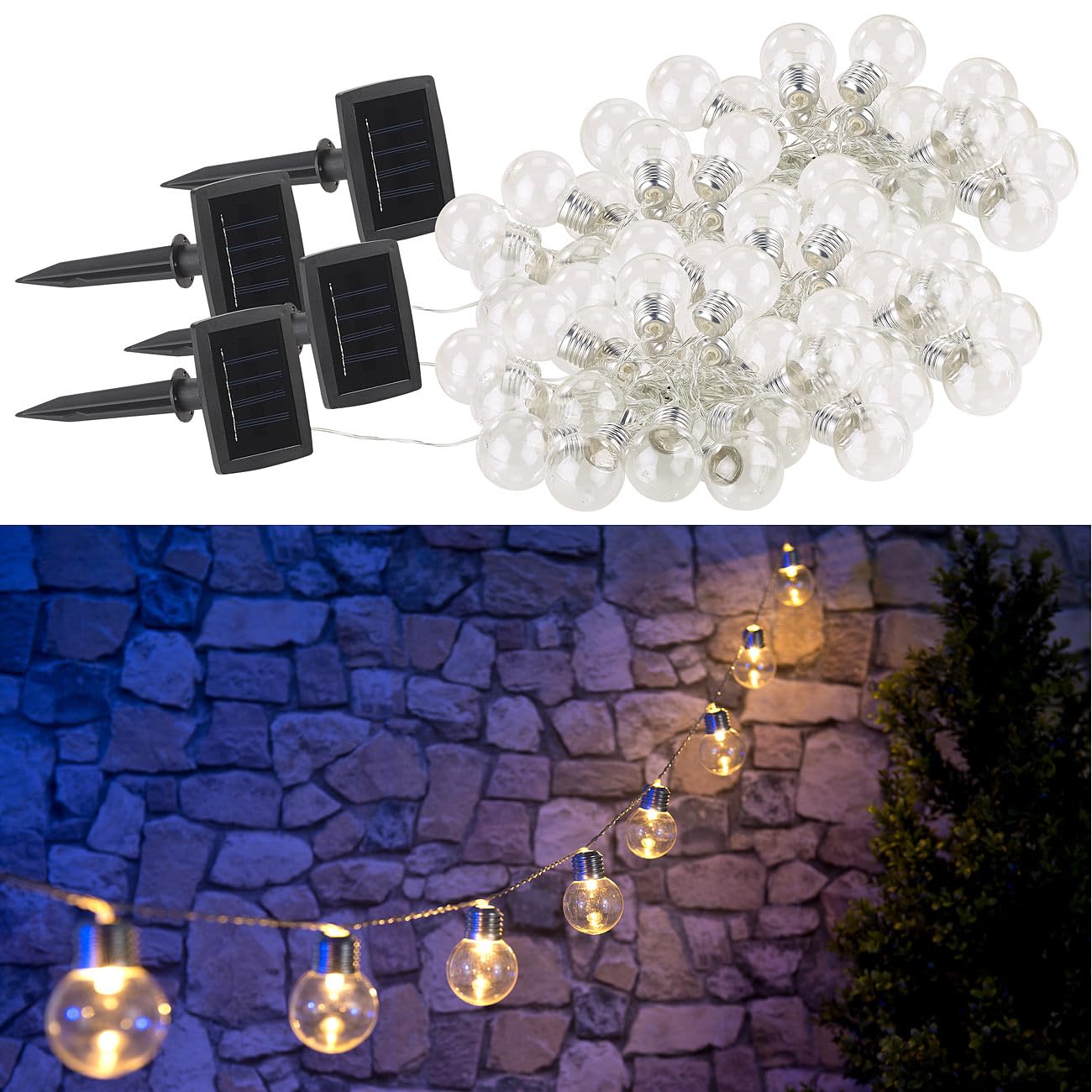 Lunartec Licht-Dekoration 4er Solar-Lichterkette Glühbirne warmweiß