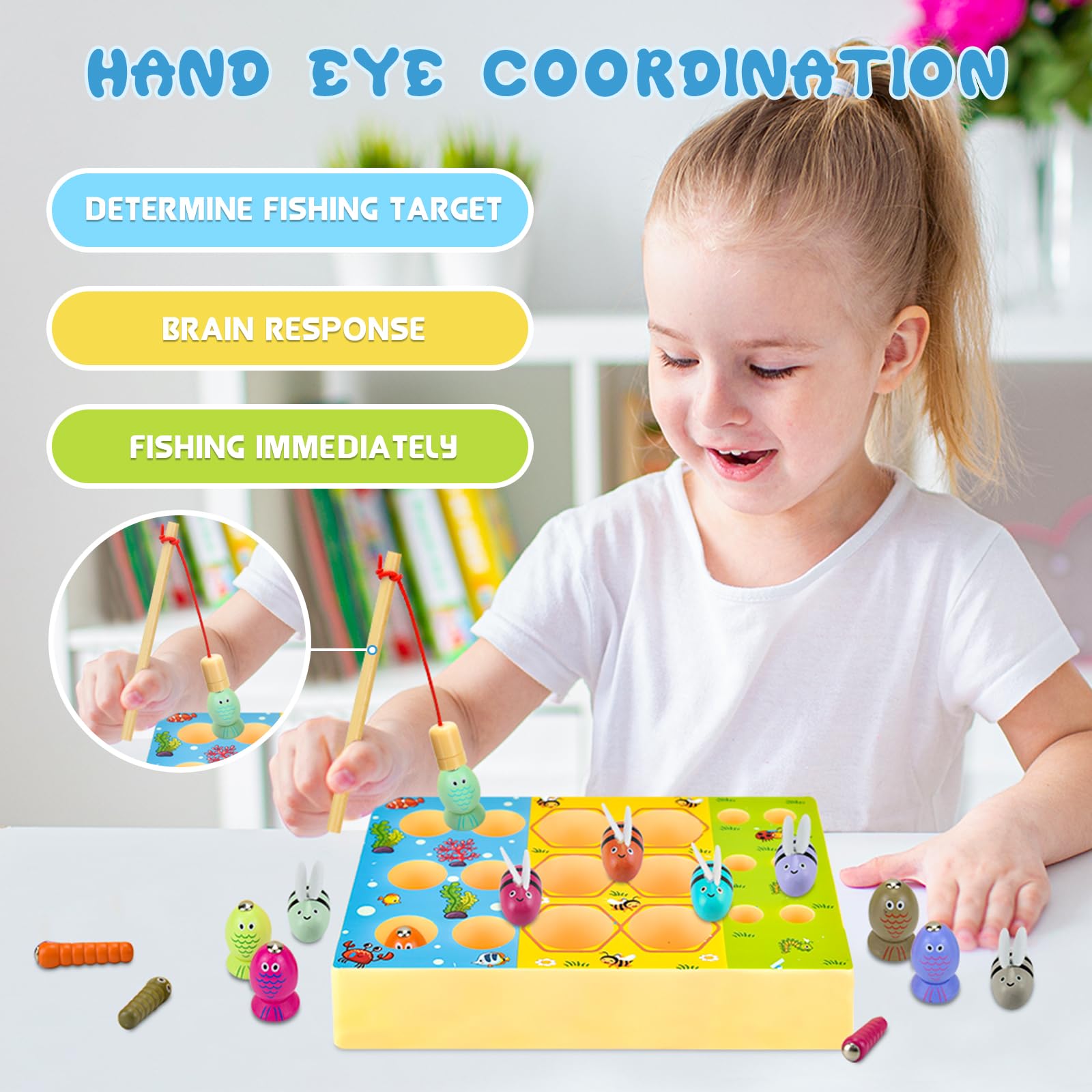 WEARXI Spielzeug Angelspiel magnetisch 3 in 1 Holz
