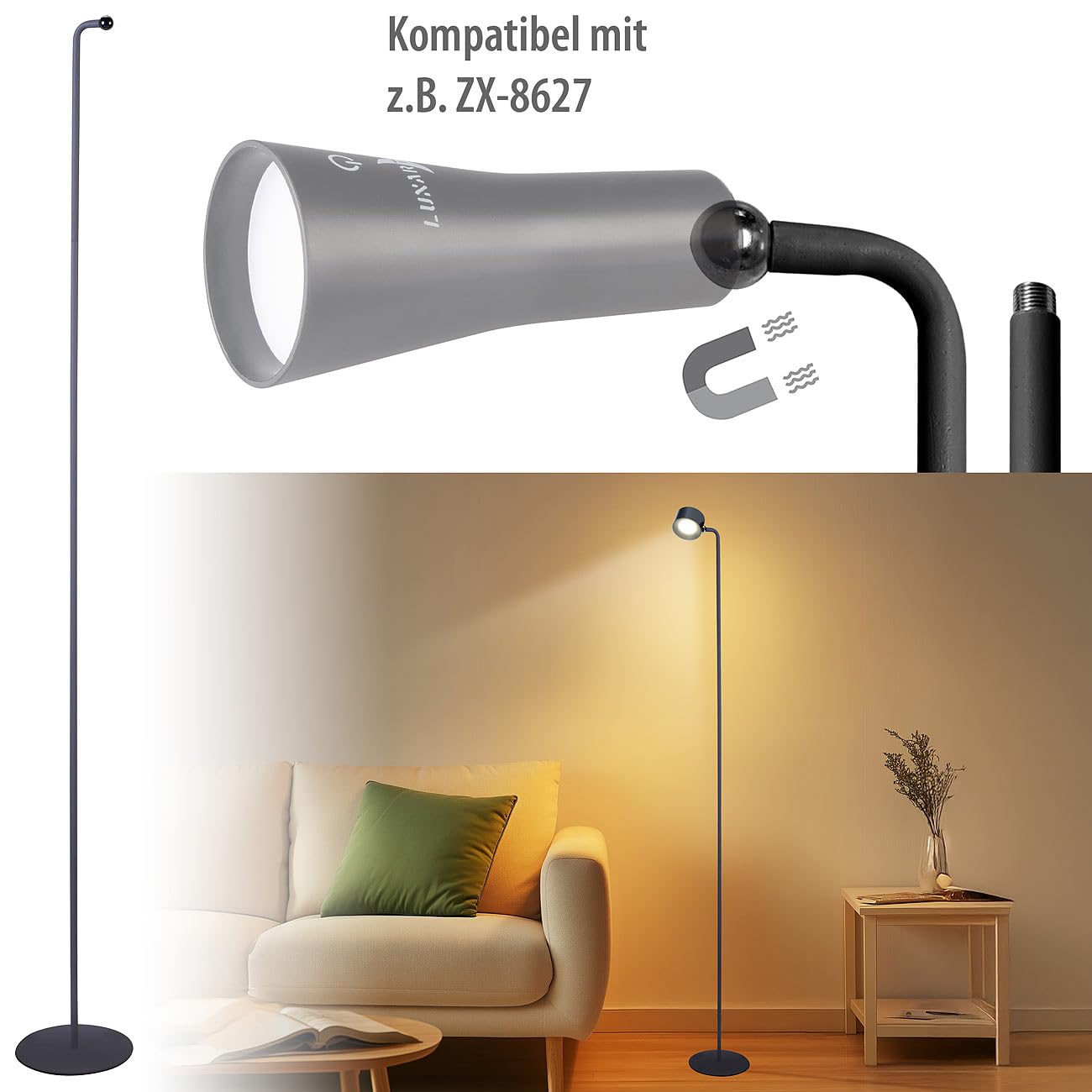 Lunartec Innenbeleuchtung Bodenständer magnetisch 150cm schwarz