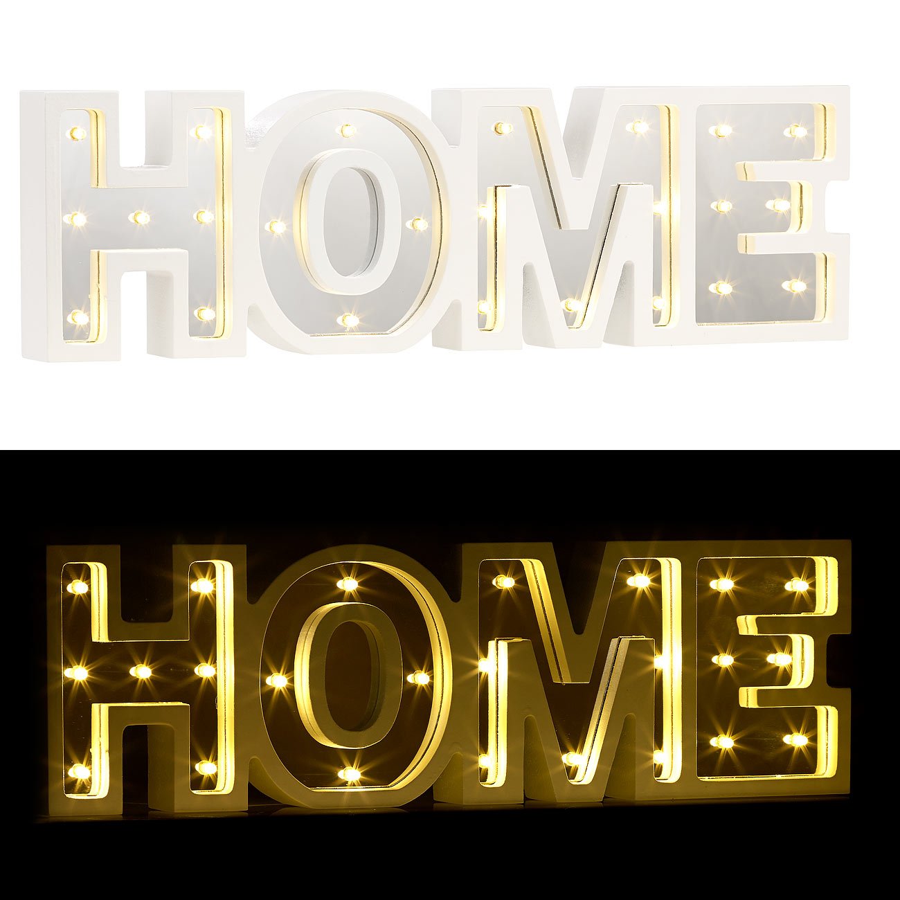 Lunartec LED-Schriftzug Home Holz Spiegel Timer batteriebetrieben