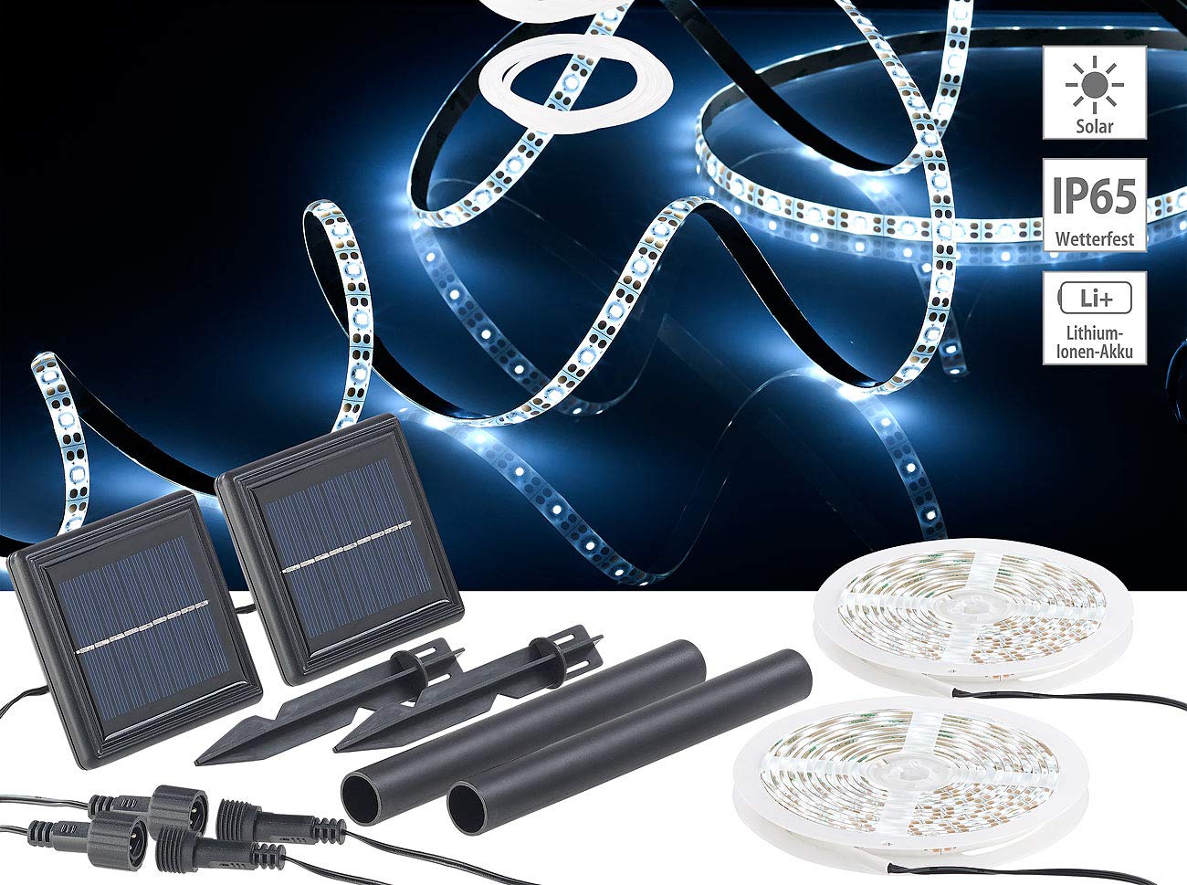 Lunartec Leuchtmittel Solar LED-Streifen 3 m 2er Set IP65