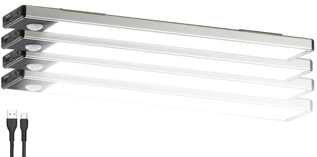 Lunartec Innenbeleuchtung LED-Lichtleiste Akku 4er-Set Sensor