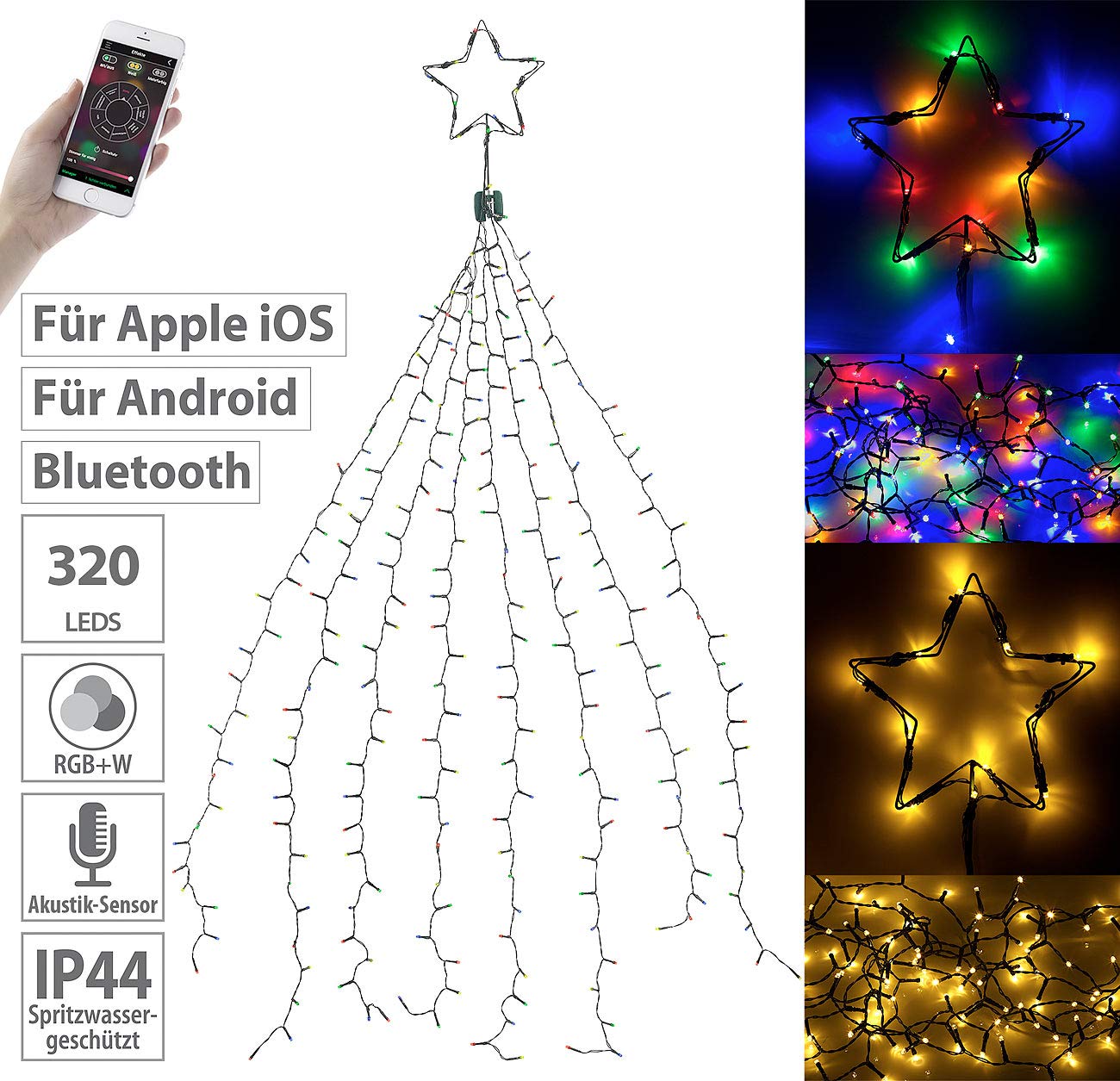 Lunartec Licht-Dekoration Weihnachtsbaum-Überwurf 320 LEDs App