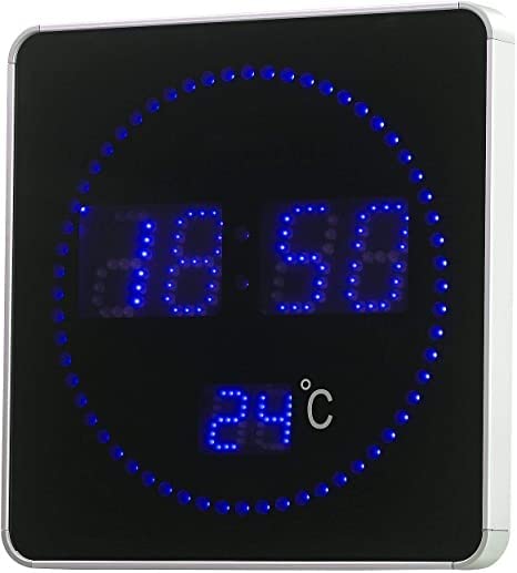Lunartec LED-Uhren Funk-Tischuhr Wanduhr blau Thermometer 28cm