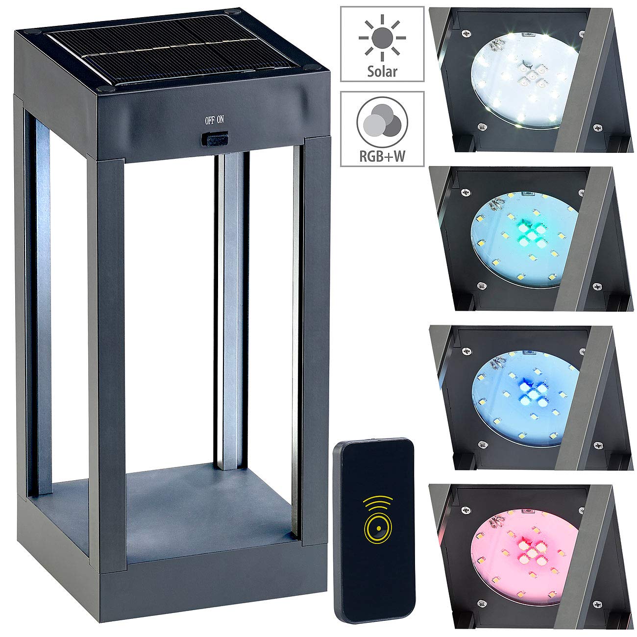 Lunartec Außenbeleuchtung Solar-Laterne RGB+W 80 lm mit Fernbedienung
