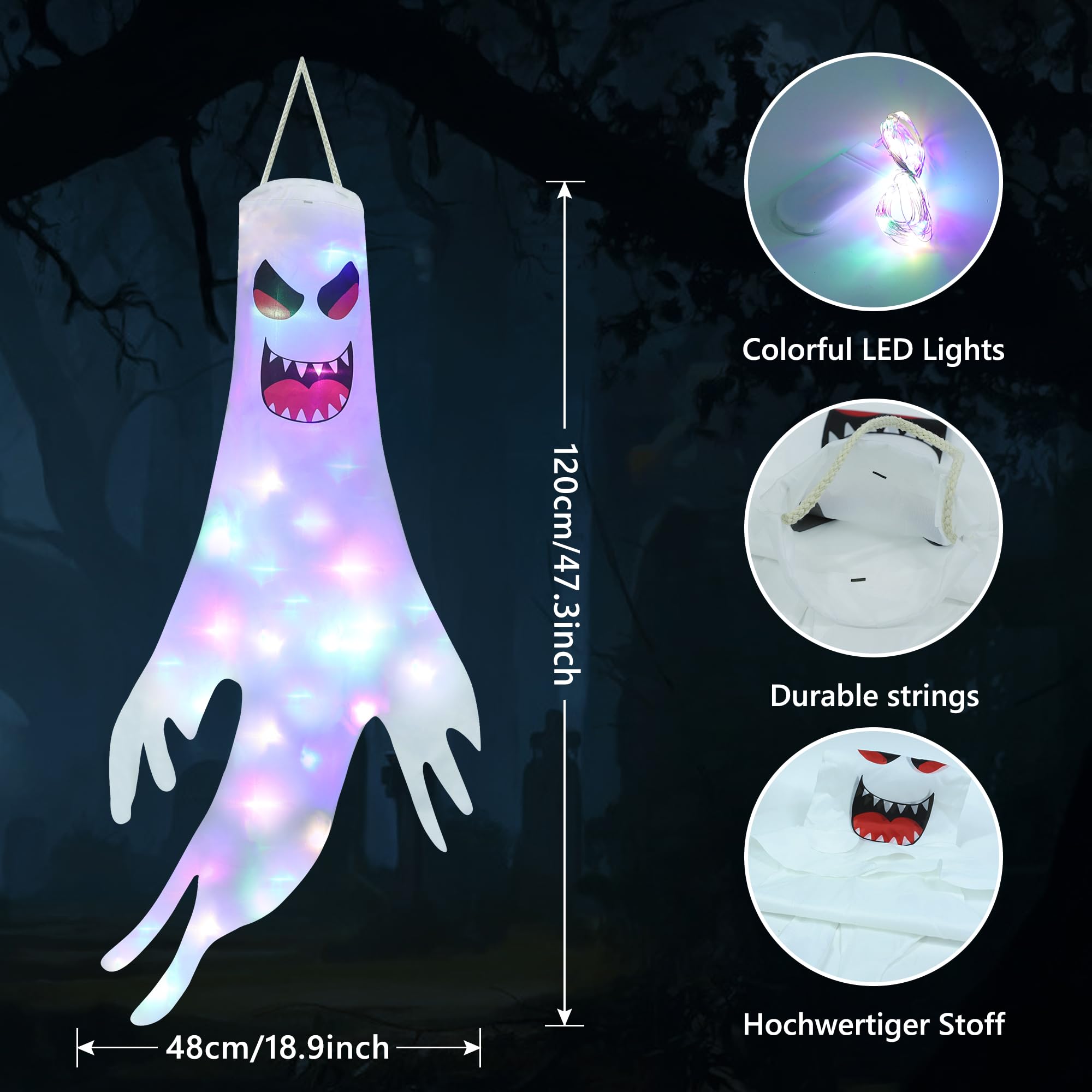 Qedertek Lighting Halloween-Geister Windsack 120cm 2er-Set LED