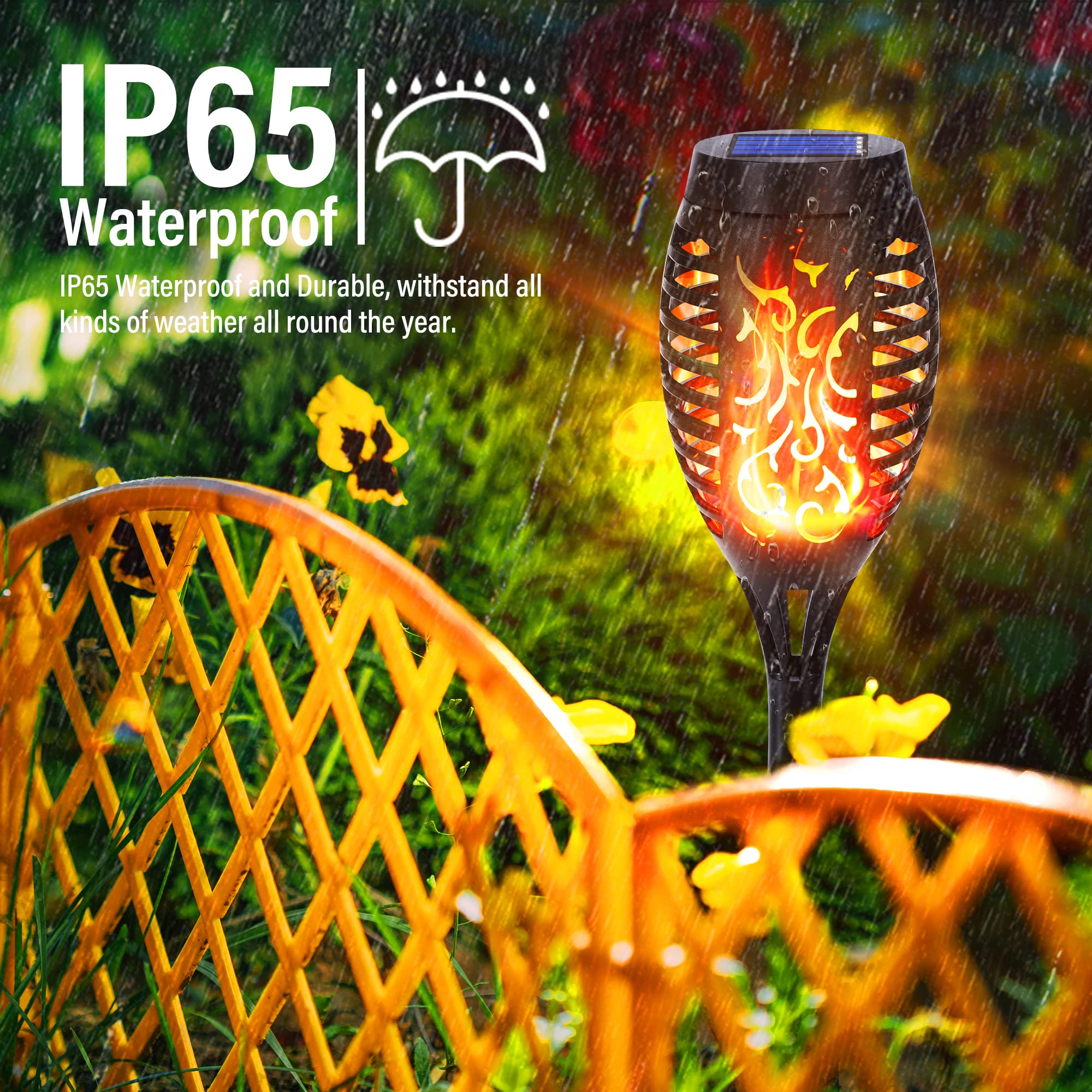 Qedertek Lighting Solarlampen 6 Stück mit Flammeneffekt IP65