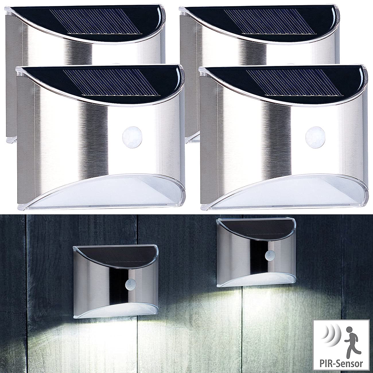 Lunartec Außenbeleuchtung Solar-Wandleuchte WL-130 4er-Set