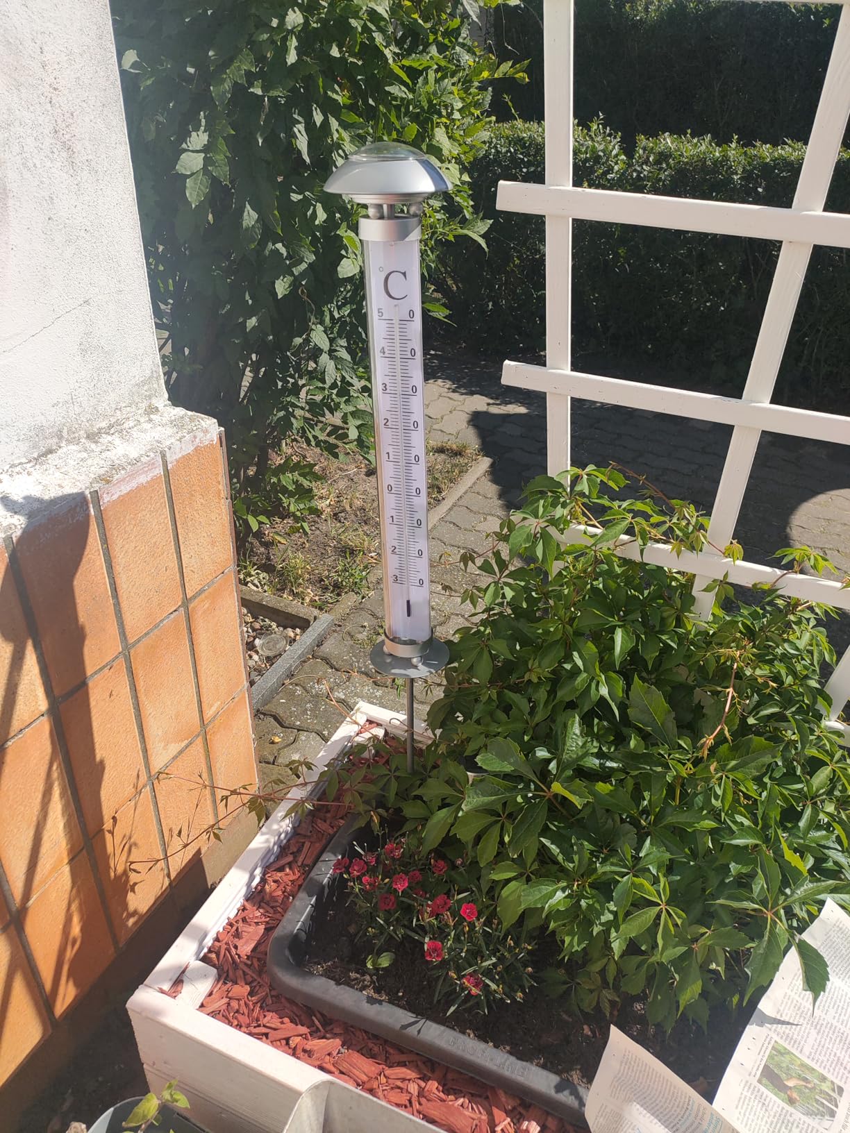 Bonetti Solar Lights Gartenthermometer 112cm kaltweiß mit Erdspieß