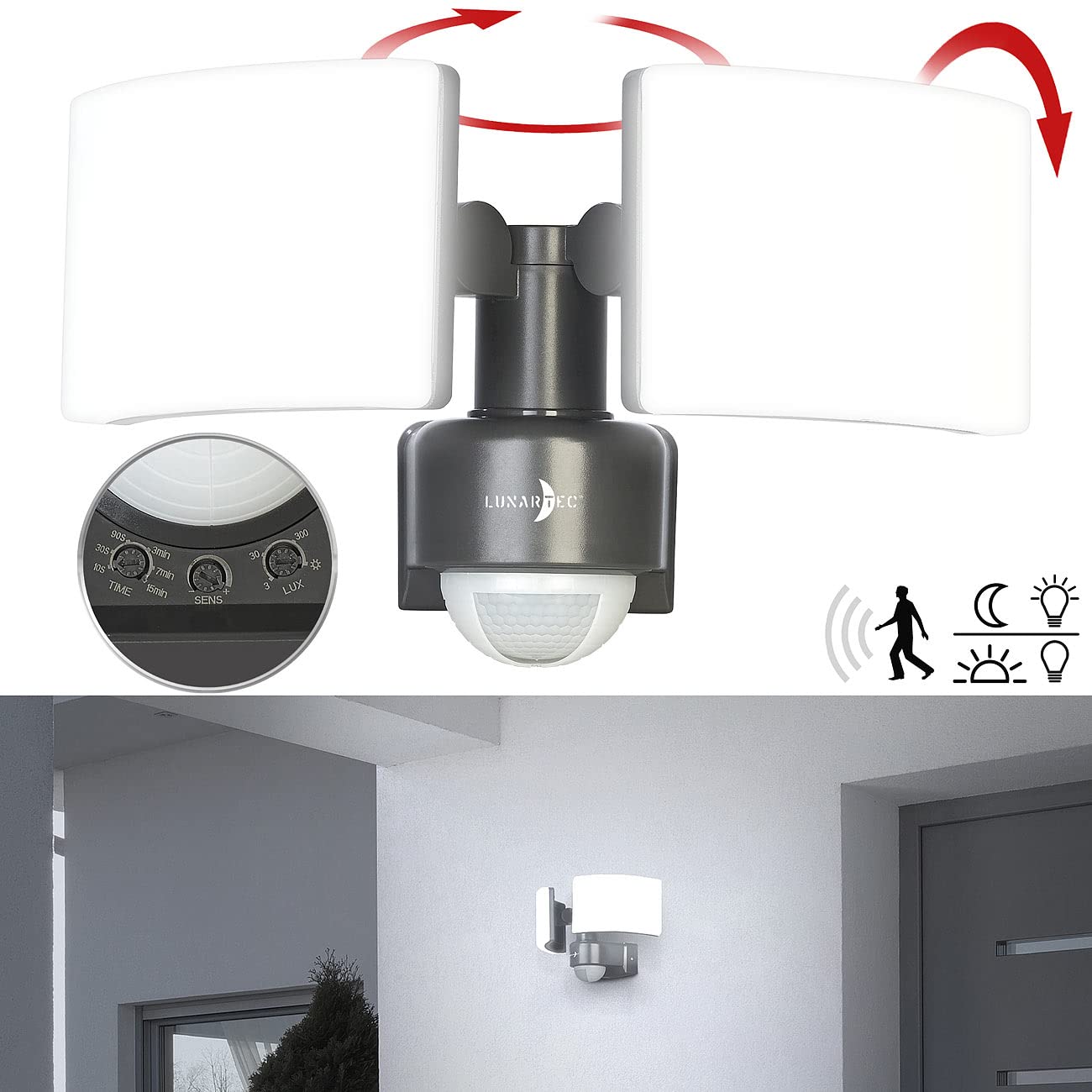 Lunartec Außenbeleuchtung Duo-LED-Wandstrahler 40 W weiß IP65