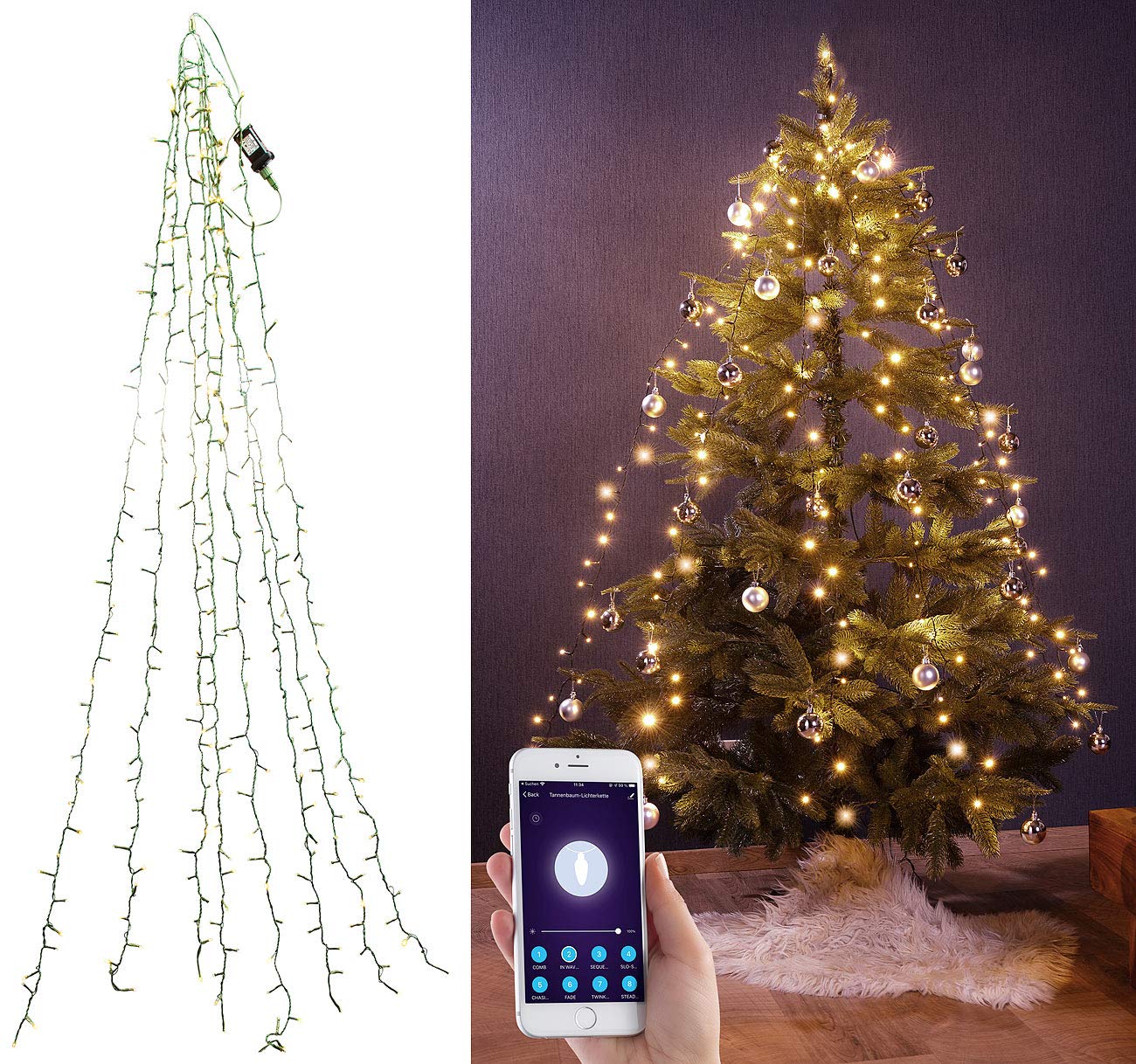 Lunartec Licht-Dekoration Tannenbaum-Überwurf 320 LEDs warmweiß