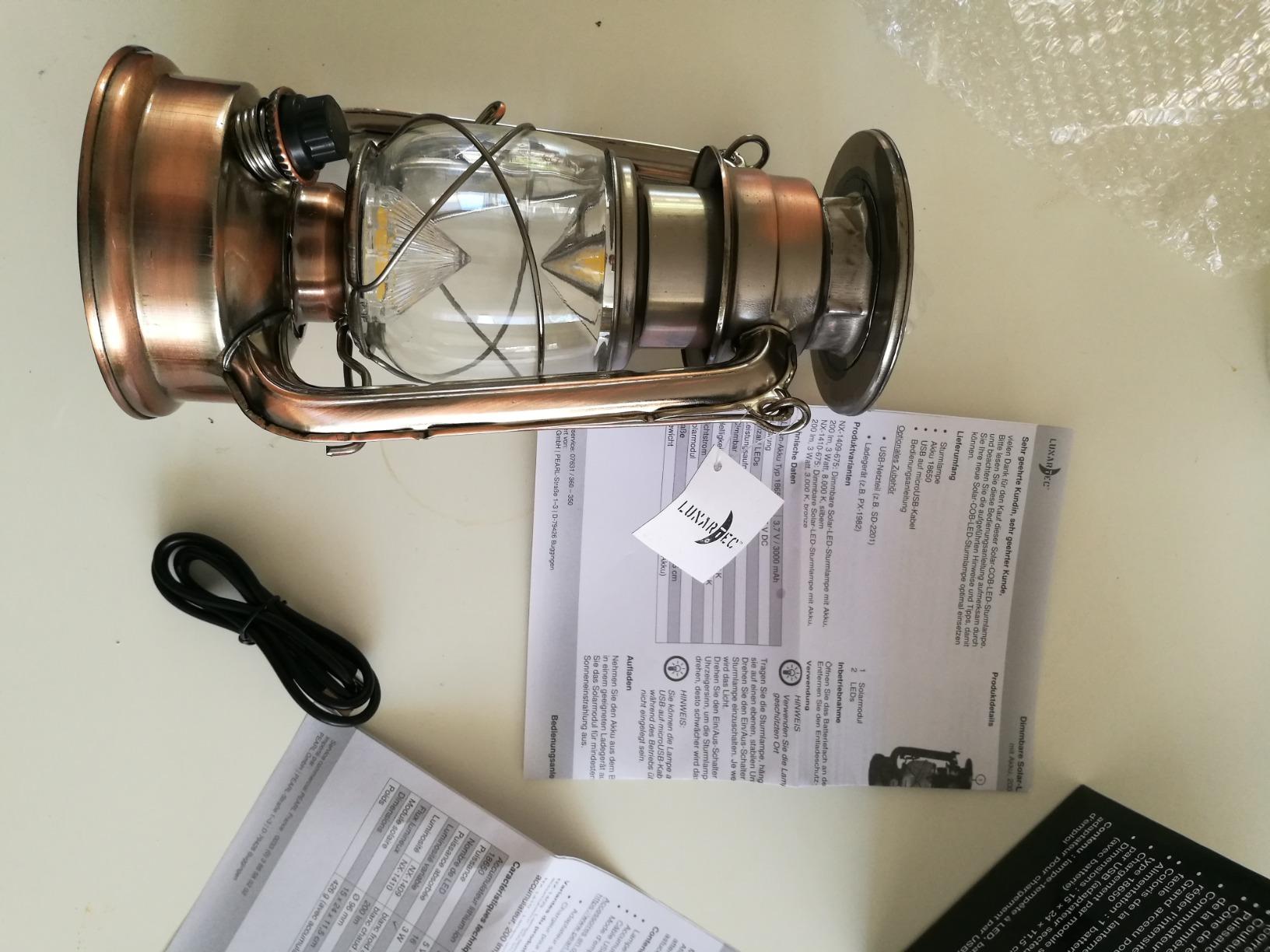 Lunartec Außenbeleuchtung Solar-Sturmlampe 200 lm warmweiß Bronze