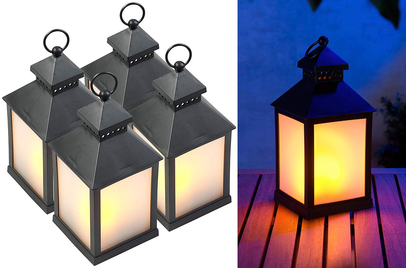 Lunartec Außenbeleuchtung LED-Laterne 4er Pack schwarz Timer