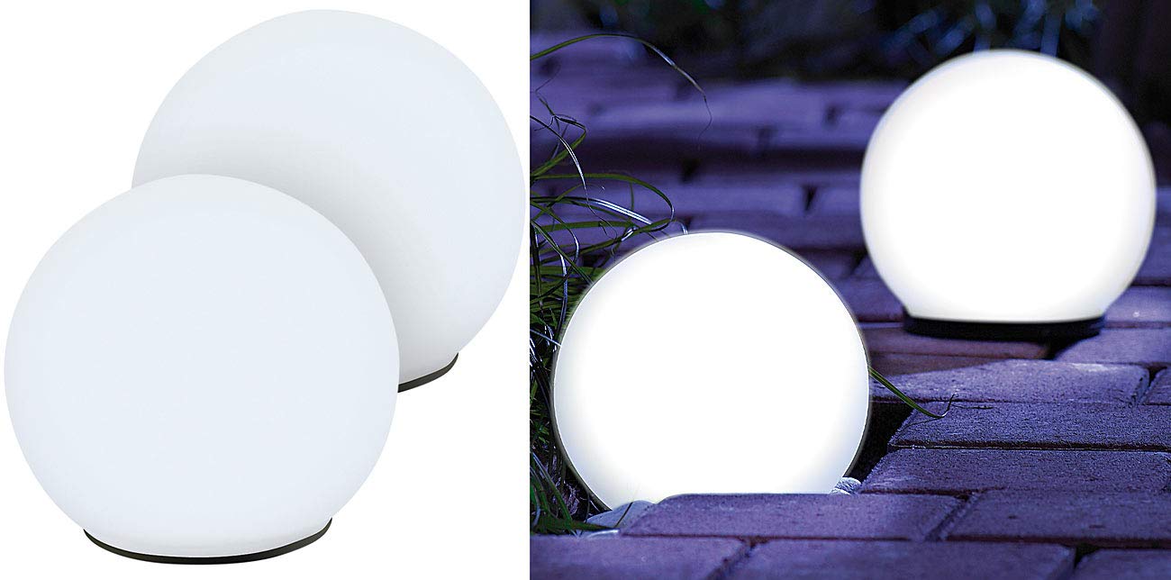 Lunartec Licht-Dekoration Solarkugel Glas 9 cm 2er-Set weiß