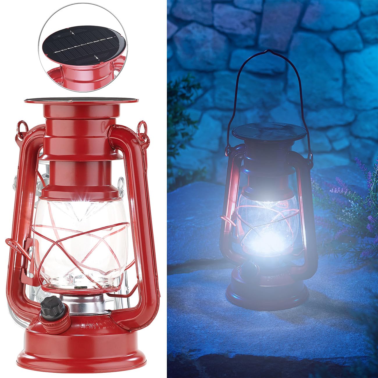 Lunartec Außenbeleuchtung Solar-Sturmlampe rot 23 cm
