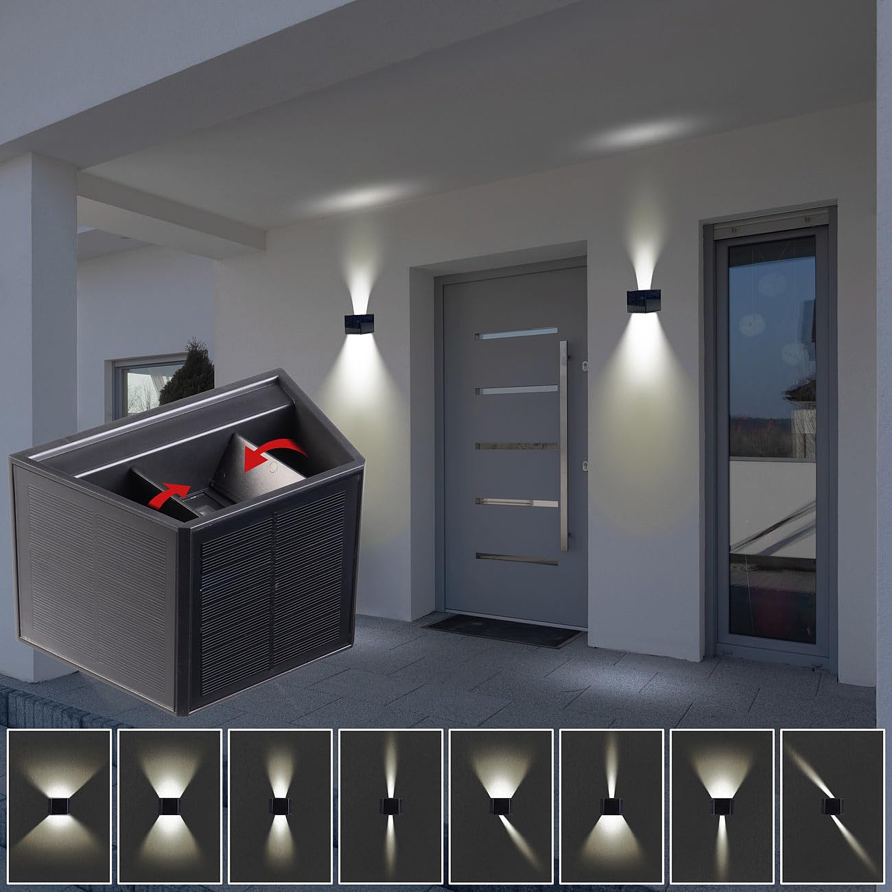 Lunartec Außenbeleuchtung Solar-LED-Wandleuchte warmweiß IP54