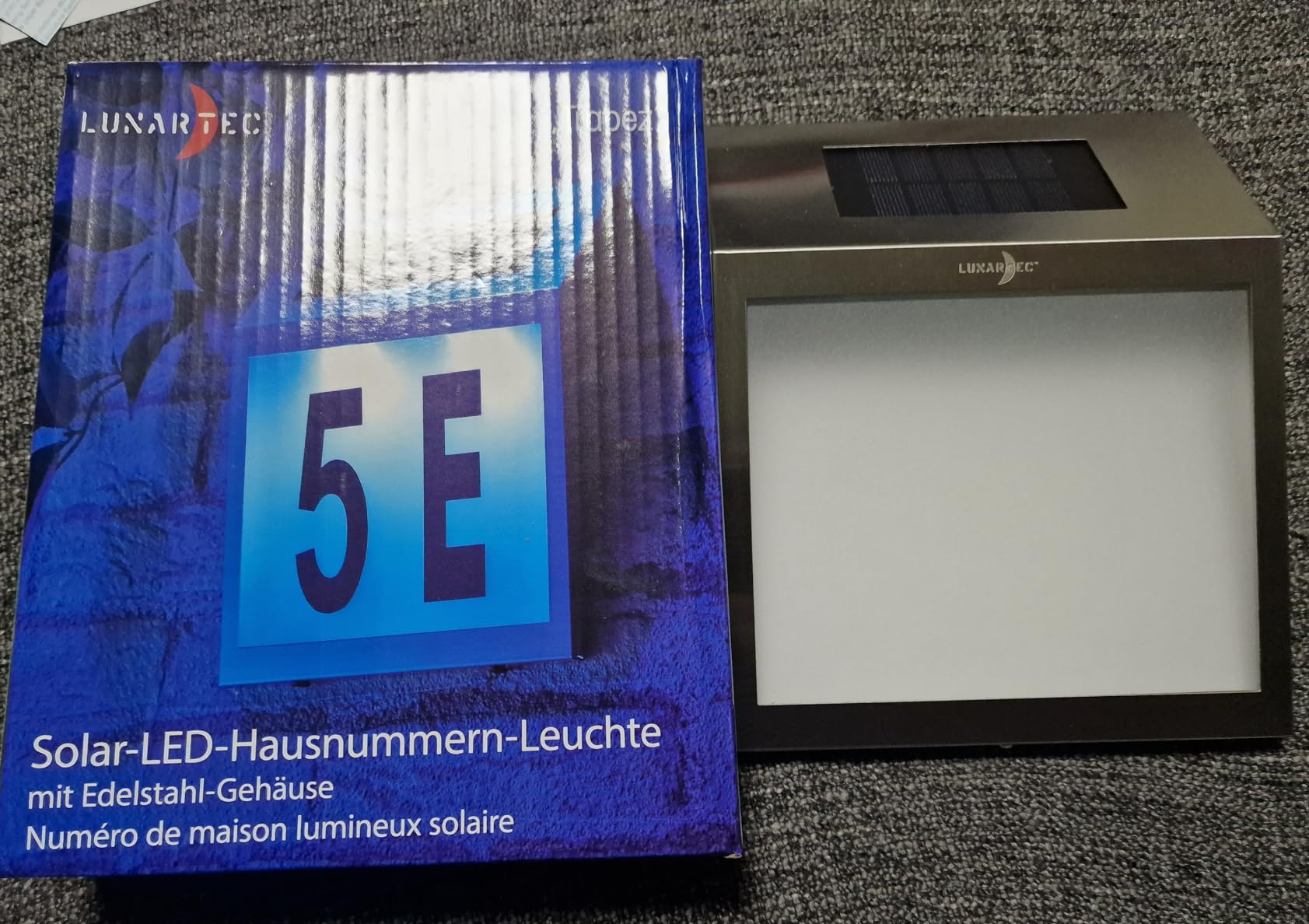 Lunartec Außenbeleuchtung Solar-Hausnummernleuchte Edelstahl warmweiß