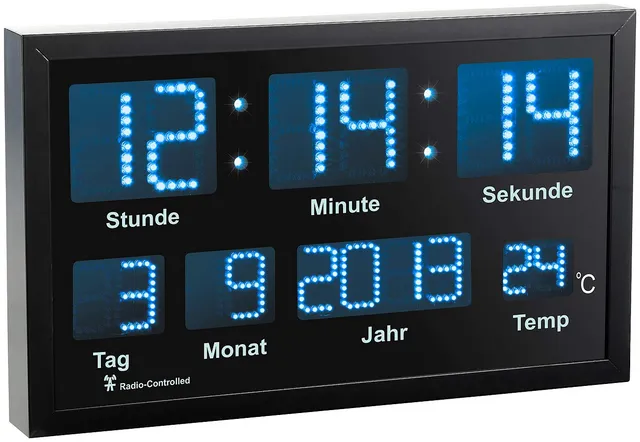 Lunartec Digitaluhr Funk LED blau Wand Tisch Datum
