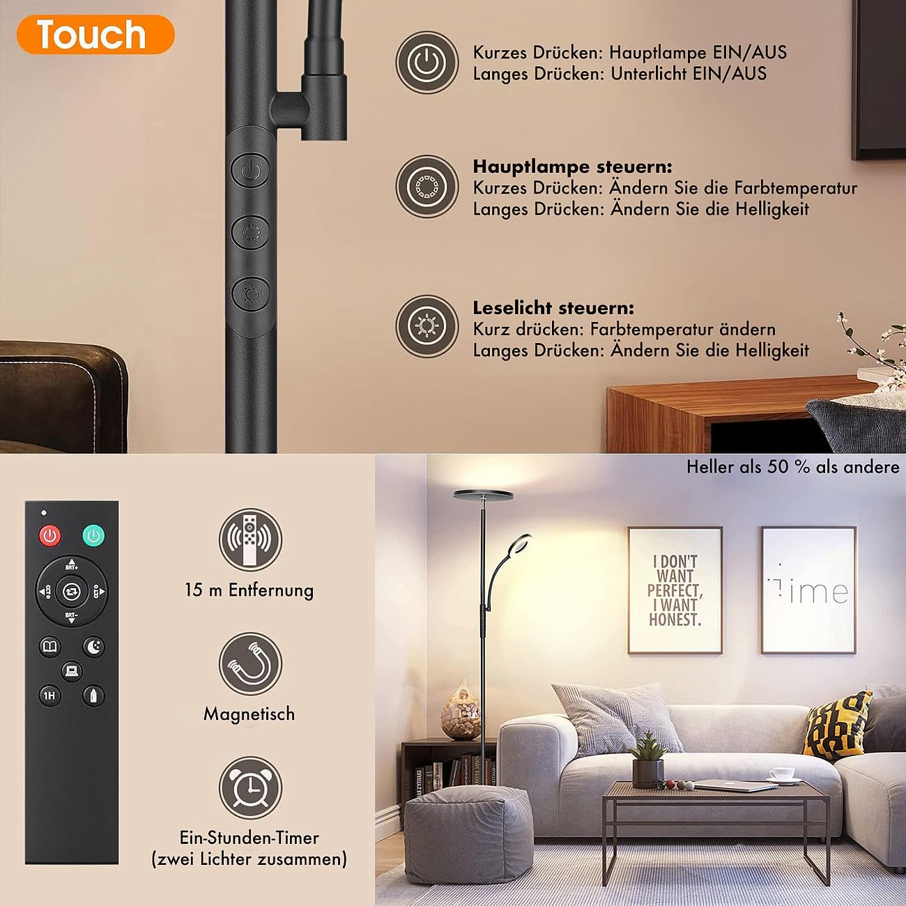Lunartec Außenbeleuchtung LED-Deckenfluter 2800 lm schwarz dimmbar
