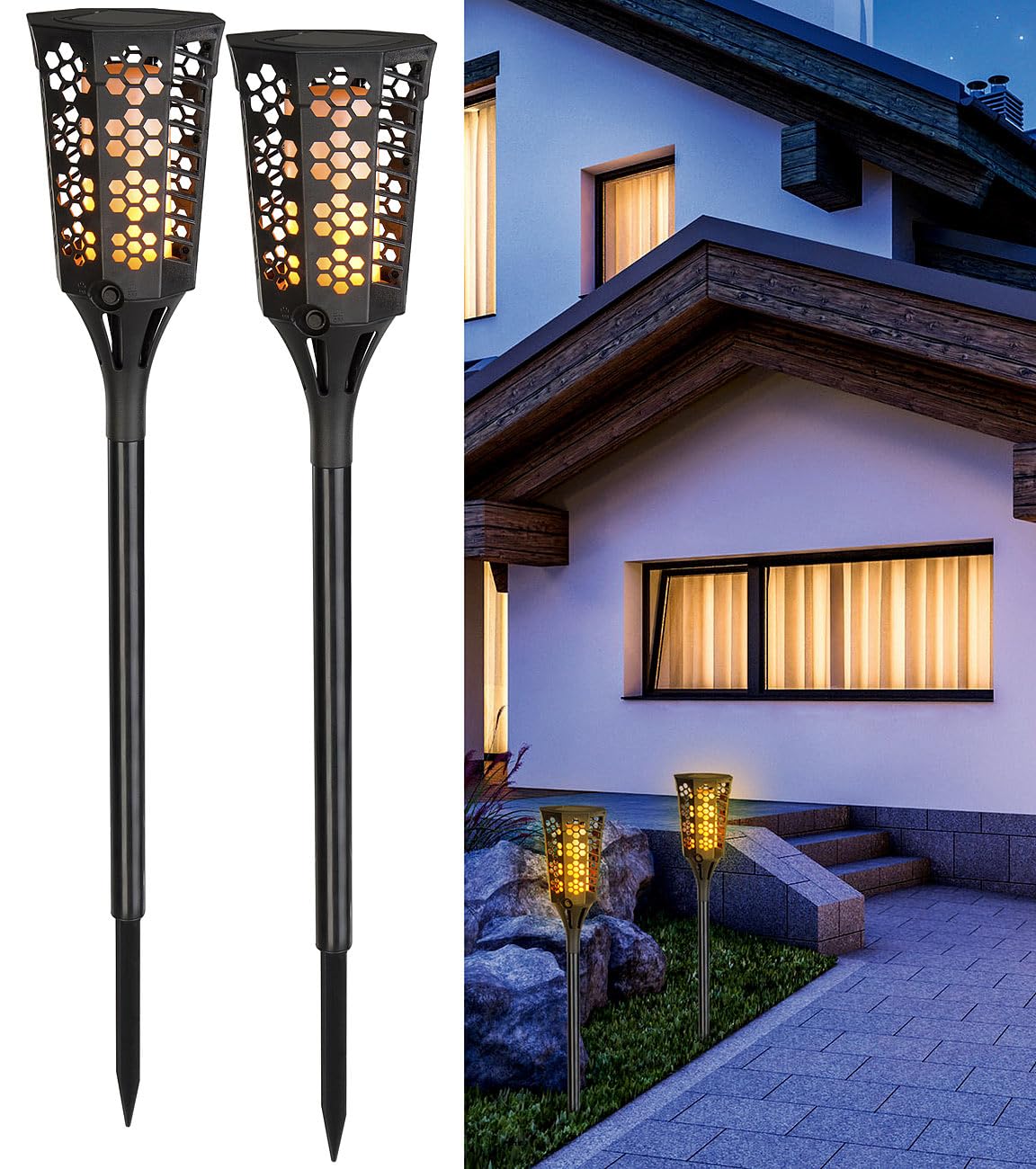 Lunartec LED-Gartenfackel Solar 2er-Set 78 cm Flammeneffekt