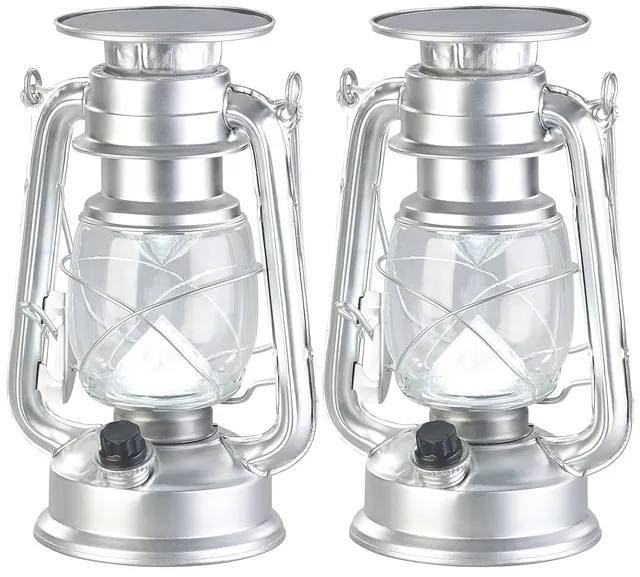 Lunartec Aussenbeleuchtung Solar-Laterne LED 200lm silbern 2er-Set