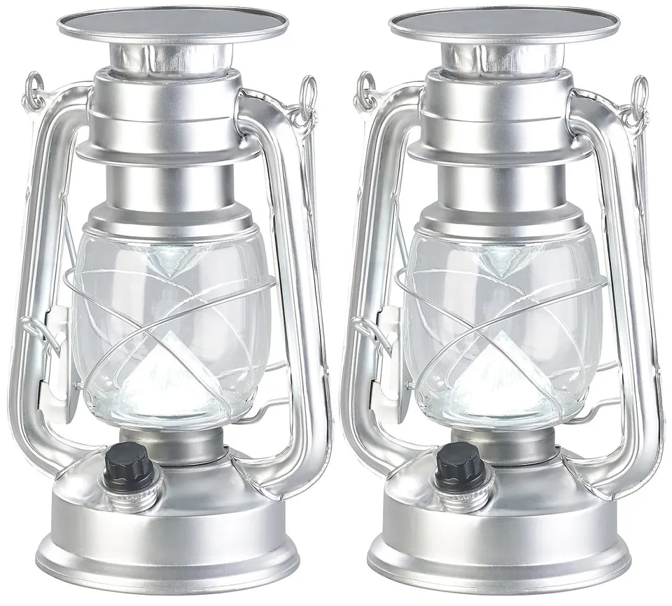 Lunartec Aussenbeleuchtung Solar-Laterne LED 200lm silbern 2er-Set
