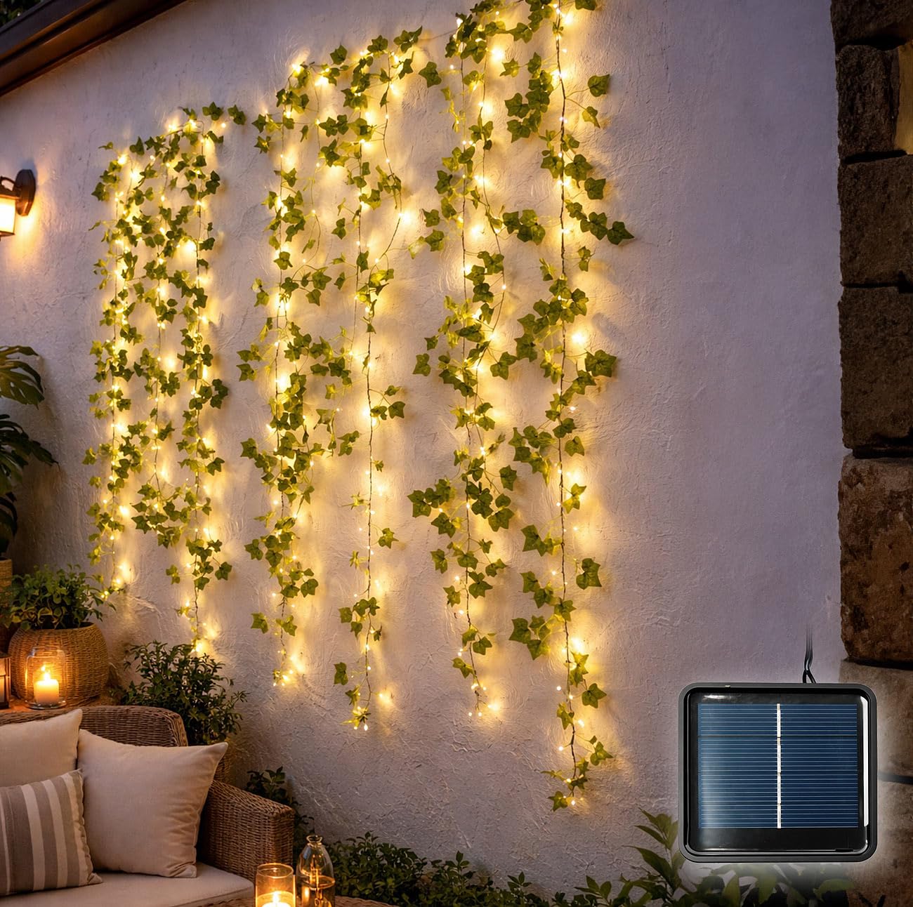 Lunartec Licht-Dekoration Solar-Efeu-Lichterkette 12 m 2er-Set