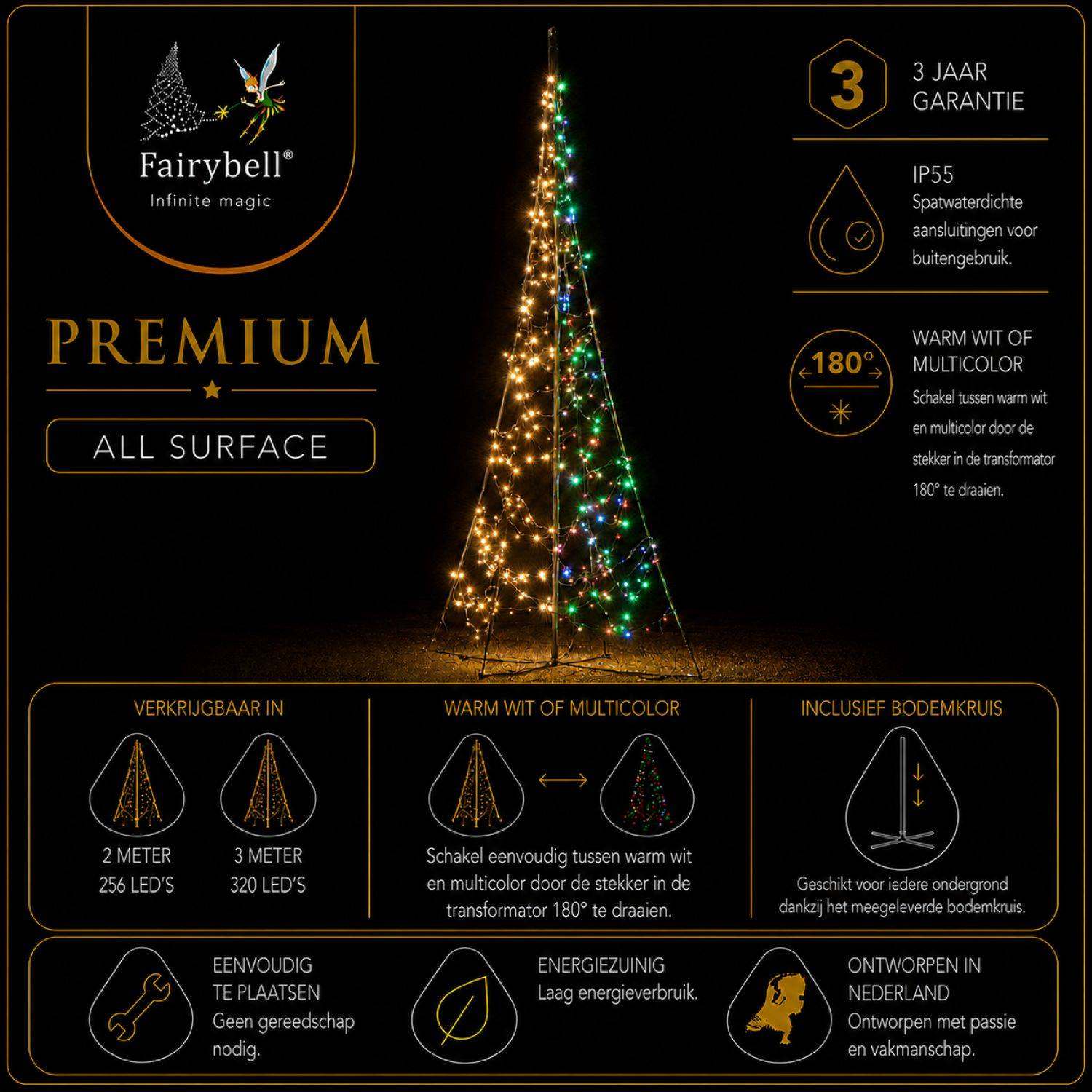Fairybell Premium All-Surface LED-Baum 2 m 256 LED mit Mast