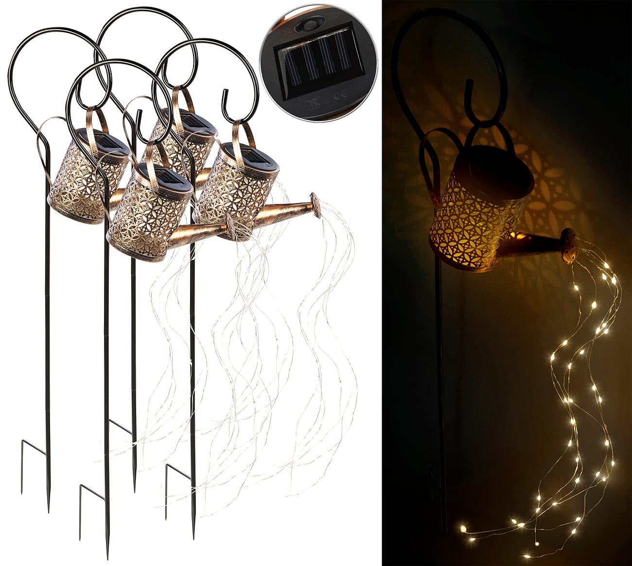 Lunartec Licht-Dekoration Solar-Gießkanne 4er-Set warmweiß Kupfer