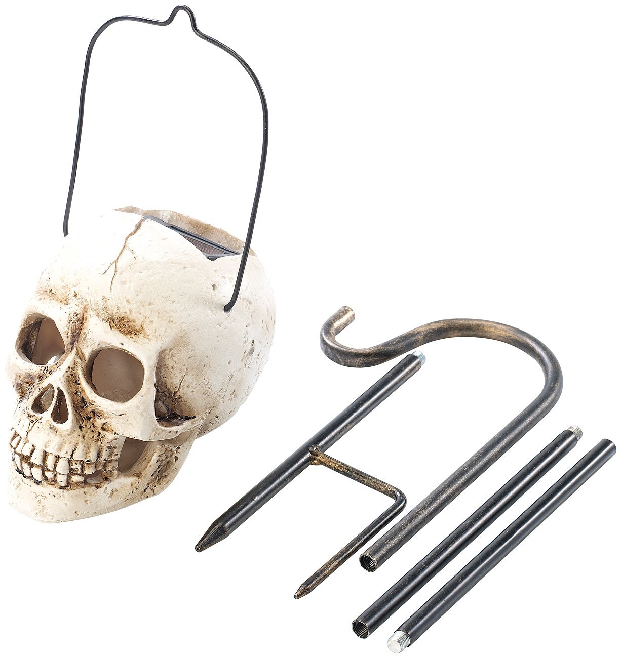 Lunartec Totenkopf Solar-Leuchte Garten gelbe LED IP44