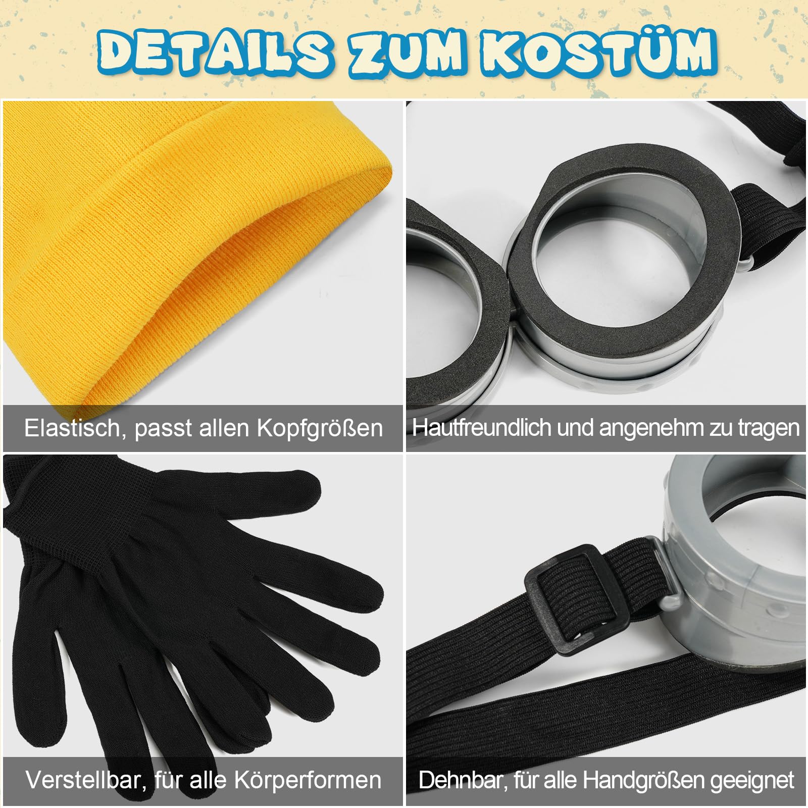 WEARXI Halloween-Kostüm Damen 4PC gelbes Set mit Zubehör
