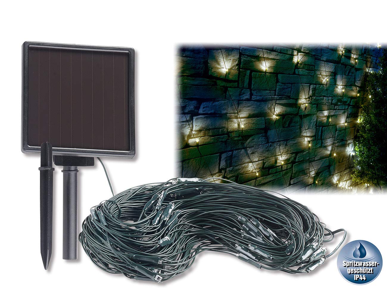 Lunartec Solar-Lichternetz 144 LEDs weiß 2x2m IP44