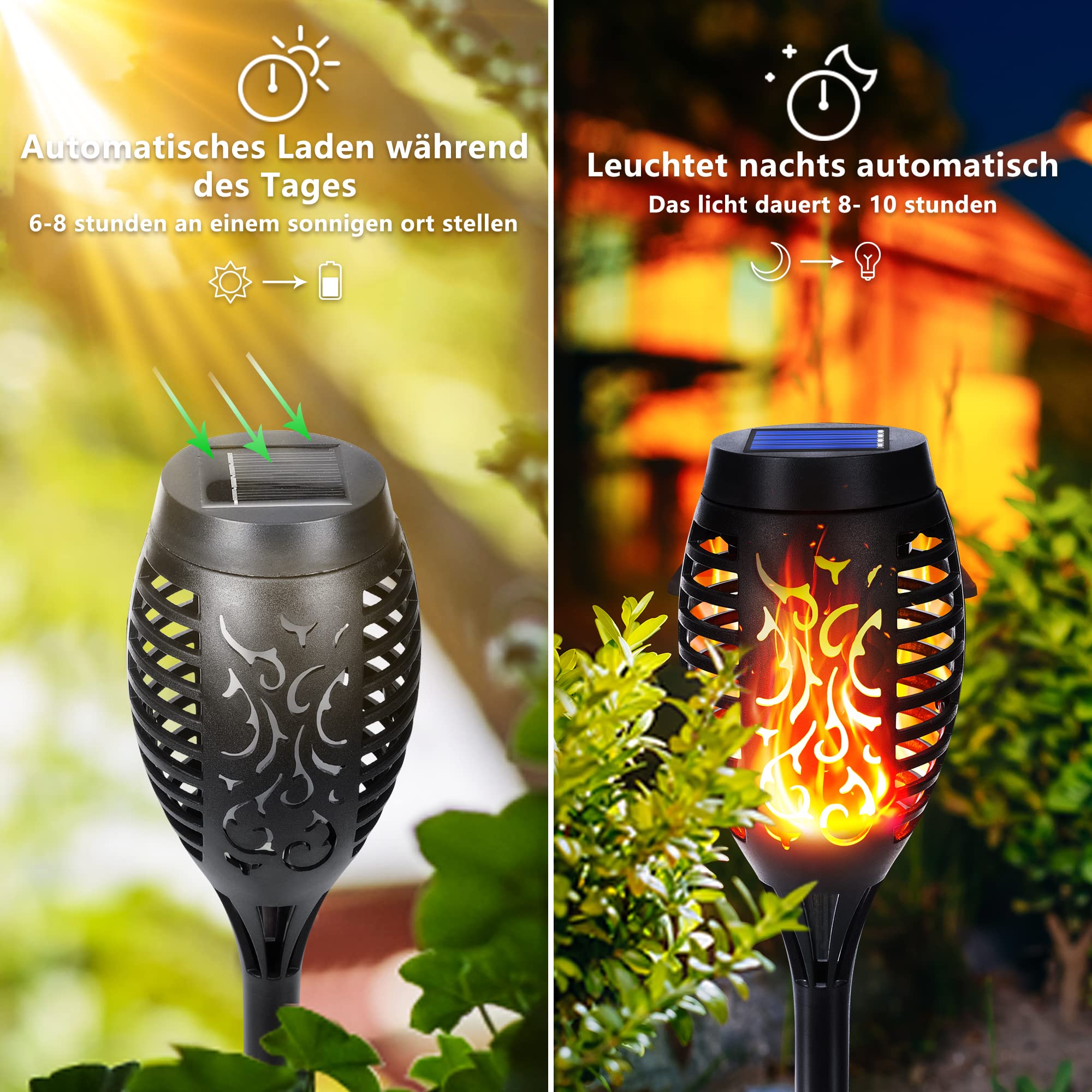 Qedertek Lighting Solarlampen 6 Stück mit Flammeneffekt IP65