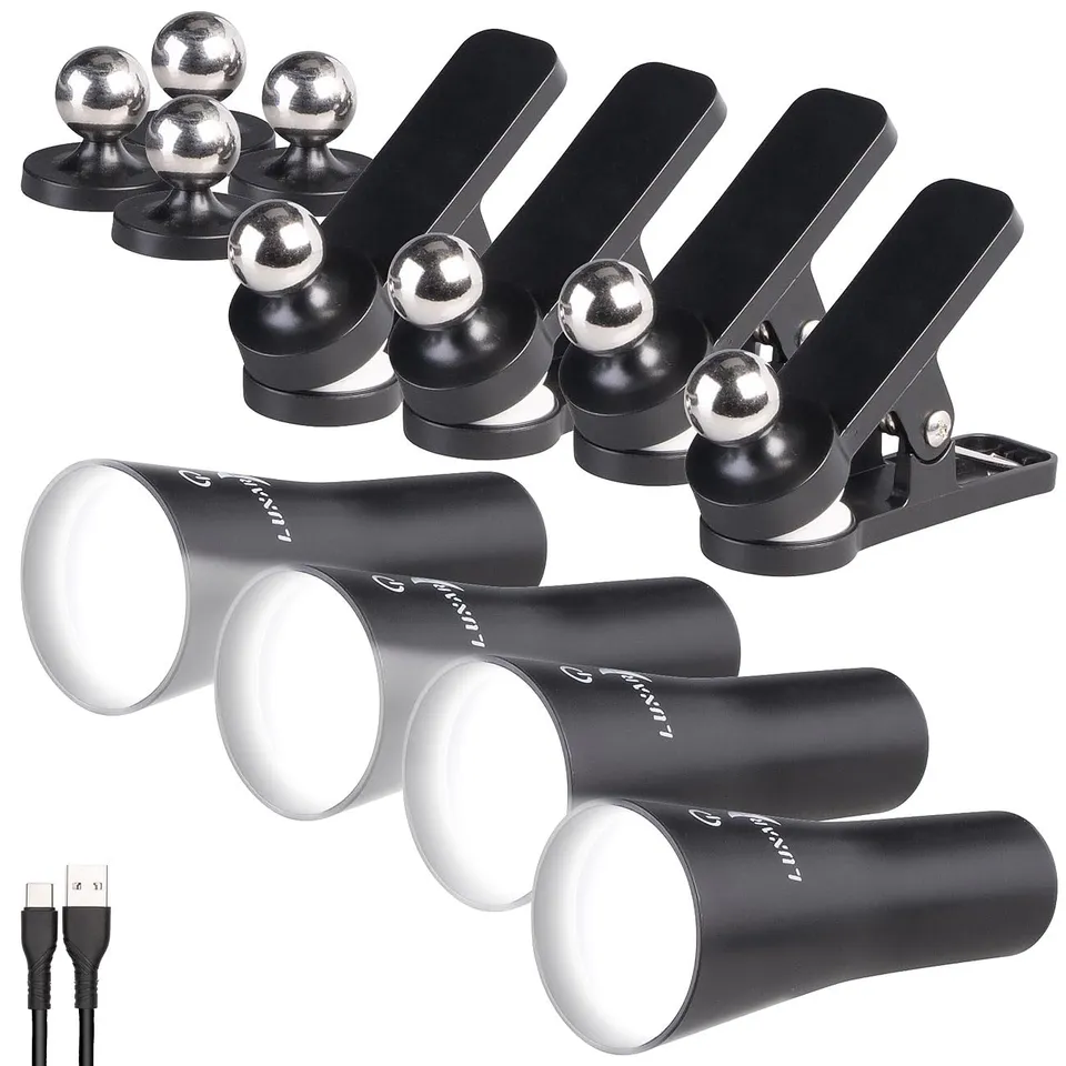 Lunartec Taschenlampen 3in1 Klemmlampe schwarz 4er-Set 150 lm