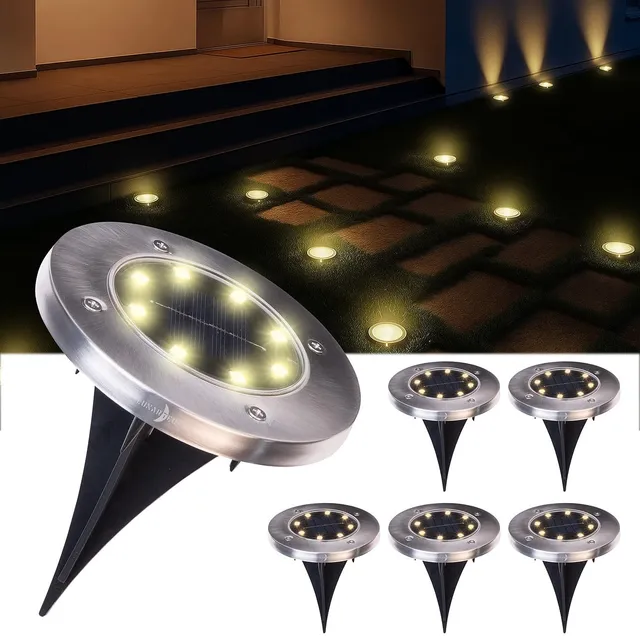 Lunartec Solar-Bodenleuchte Edelstahl 6er-Set warmweiß