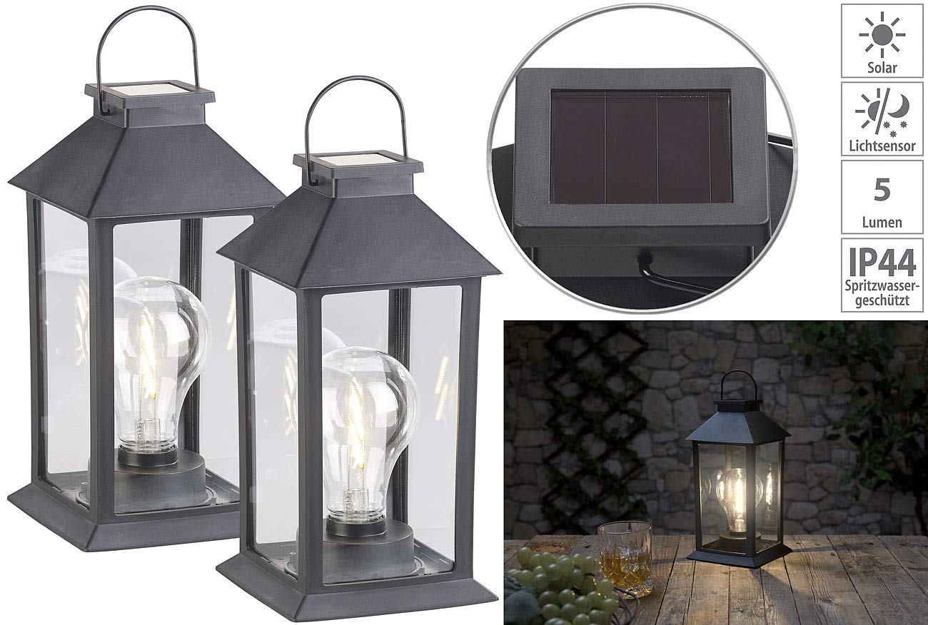 Lunartec Solar-Laterne LED warmweiß 2er-Set IP44