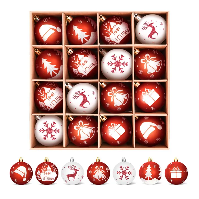 WEARXI Lichterketten Weihnachtskugeln 6cm Rot-Weiß 16 Stück