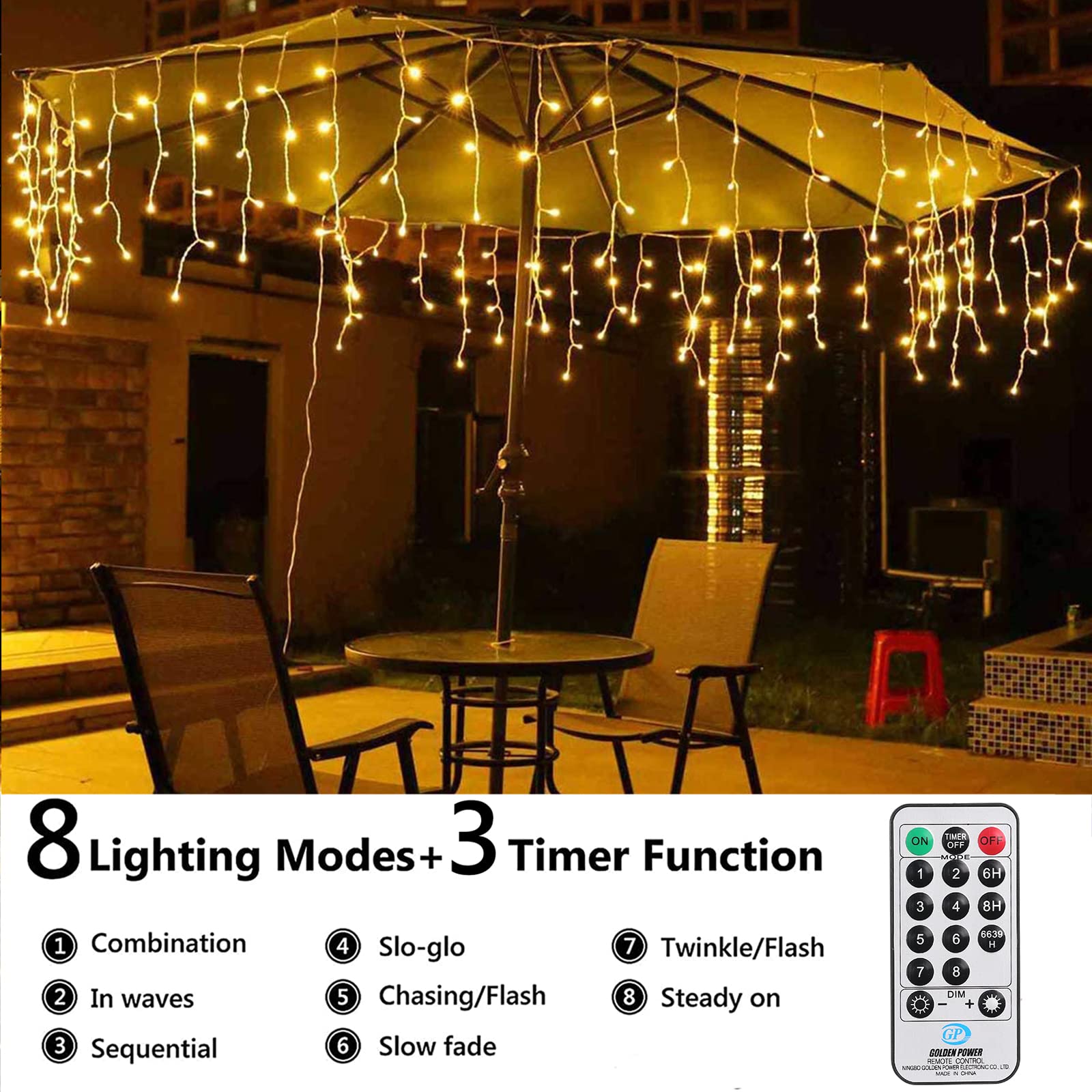 Qedertek Lighting Eisregen Lichterkette 15,3m 612 LED warmweiß