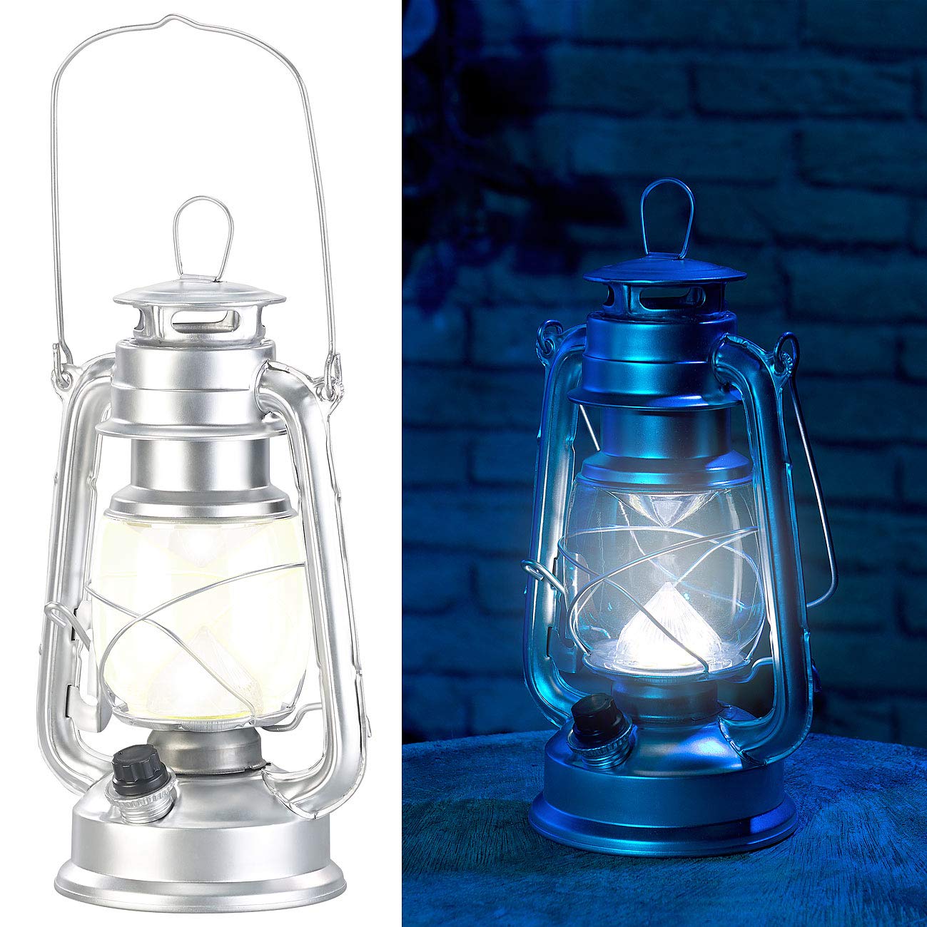 Lunartec Taschenlampen LED-Sturmlaterne silbern 200 lm batteriebetrieben