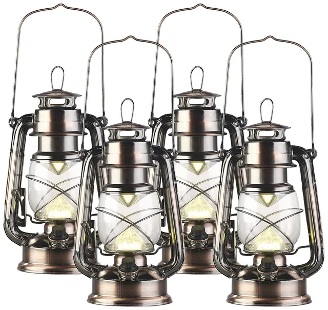 Lunartec Taschenlampen LED-Sturmlaterne Batterie 4er-Set bronze warmweiß