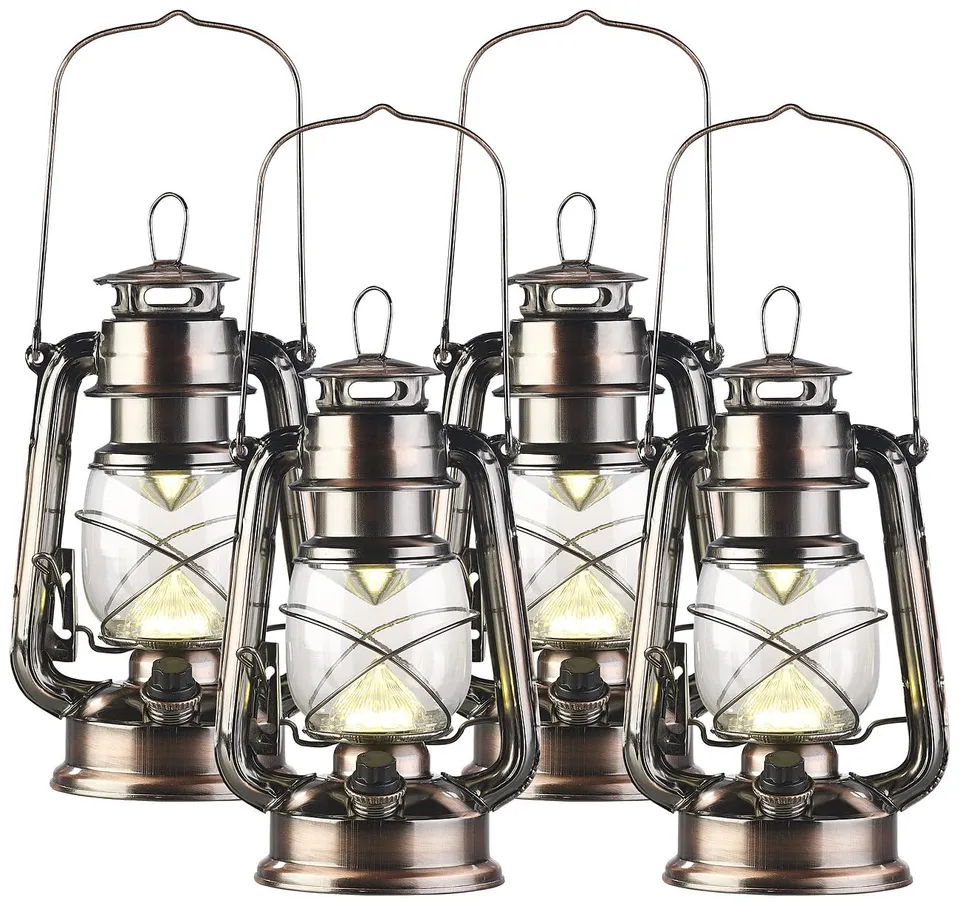 Lunartec Taschenlampen LED-Sturmlaterne Batterie 4er-Set bronze warmweiß